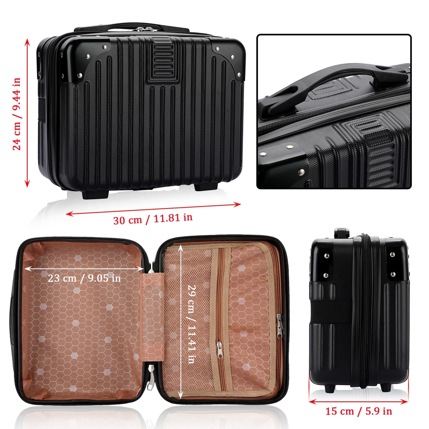 BSTKEY Portable Hard Shell Cosmetic Travel Case, Small Travel Hand Luggage with Elastic Band, Mini ABS Carrying Makeup Case Suitcase, Black, Fashion