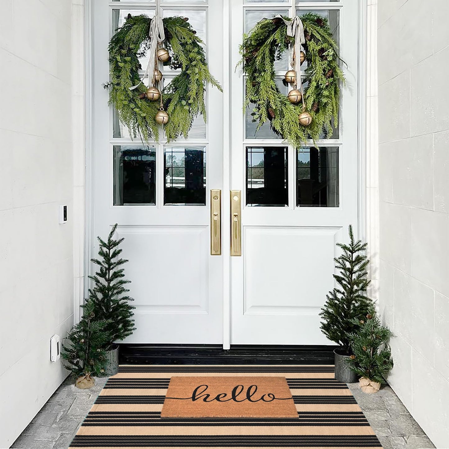 Fallovea Black and Tan Striped Rugs, 90×150 cm Area Rug Outdoor Indoor Front Porch Doormat Cotton Hand-Woven Layered Door Mats for Entryway Patio Entryway Laundry Bedroom Living Room