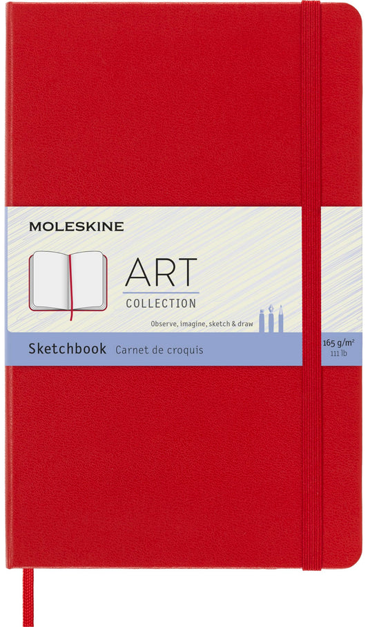 Moleskine Art Sketchbook, Hard Cover, Large (5" x 8.25") Plain/Blank, Scarlet Red, 104 Pages