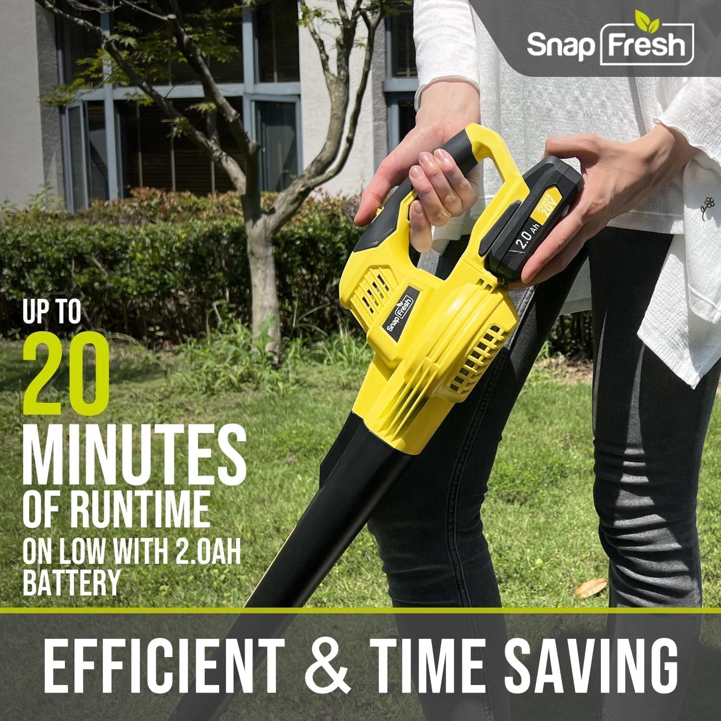 SnapFresh Leaf Blower Cordless - 20V Electric Leaf Blower with 2.0Ah Battery & Charger, Lightweight 2-Speed Leaf Blowers for Lawn Care and Yard/Garden/Patio Cleaning, Yellow