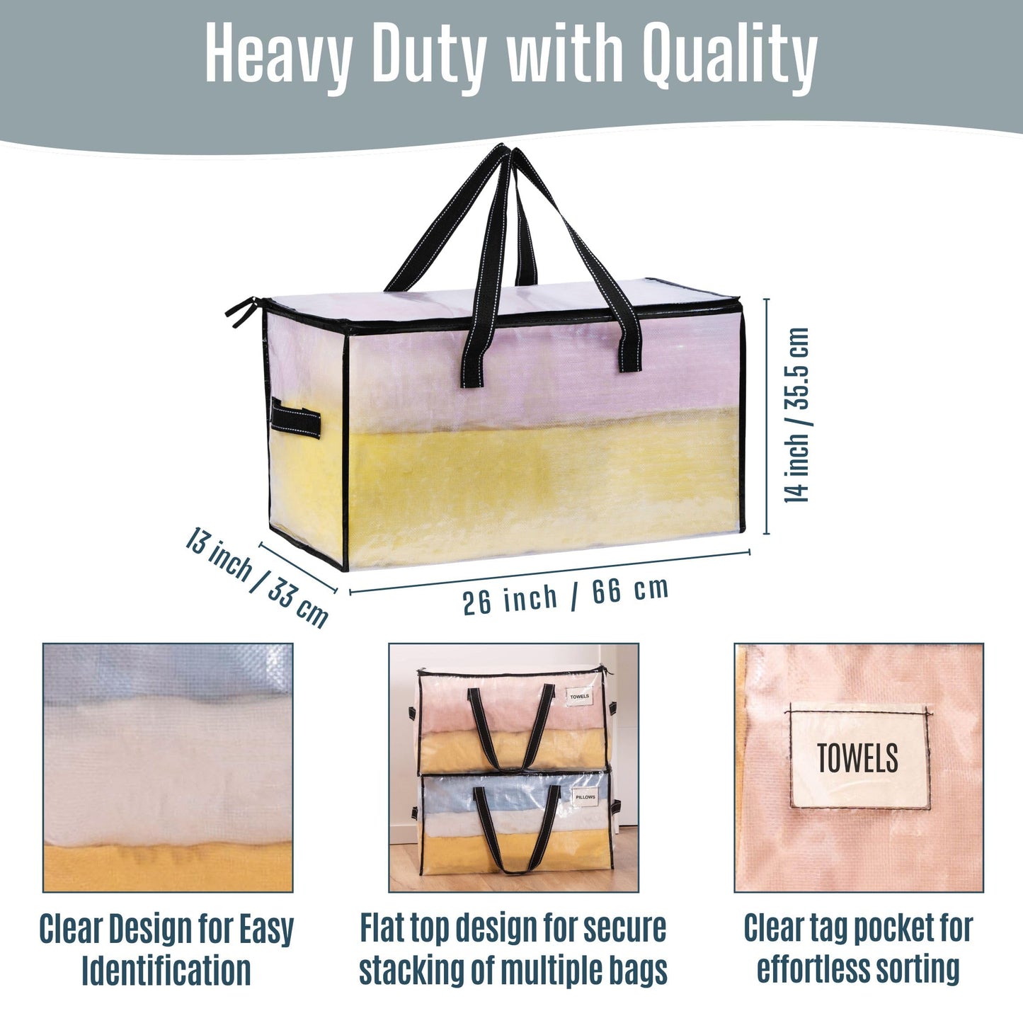 VENO 10 Pack Clear Moving Bags with Zippers, Heavy Duty Moving Boxes Alternative, Large Storage Totes for Clothes, Blankets & Comforters, College Dorm Essentials, Water-Resistant (Clear, 10 Pack)