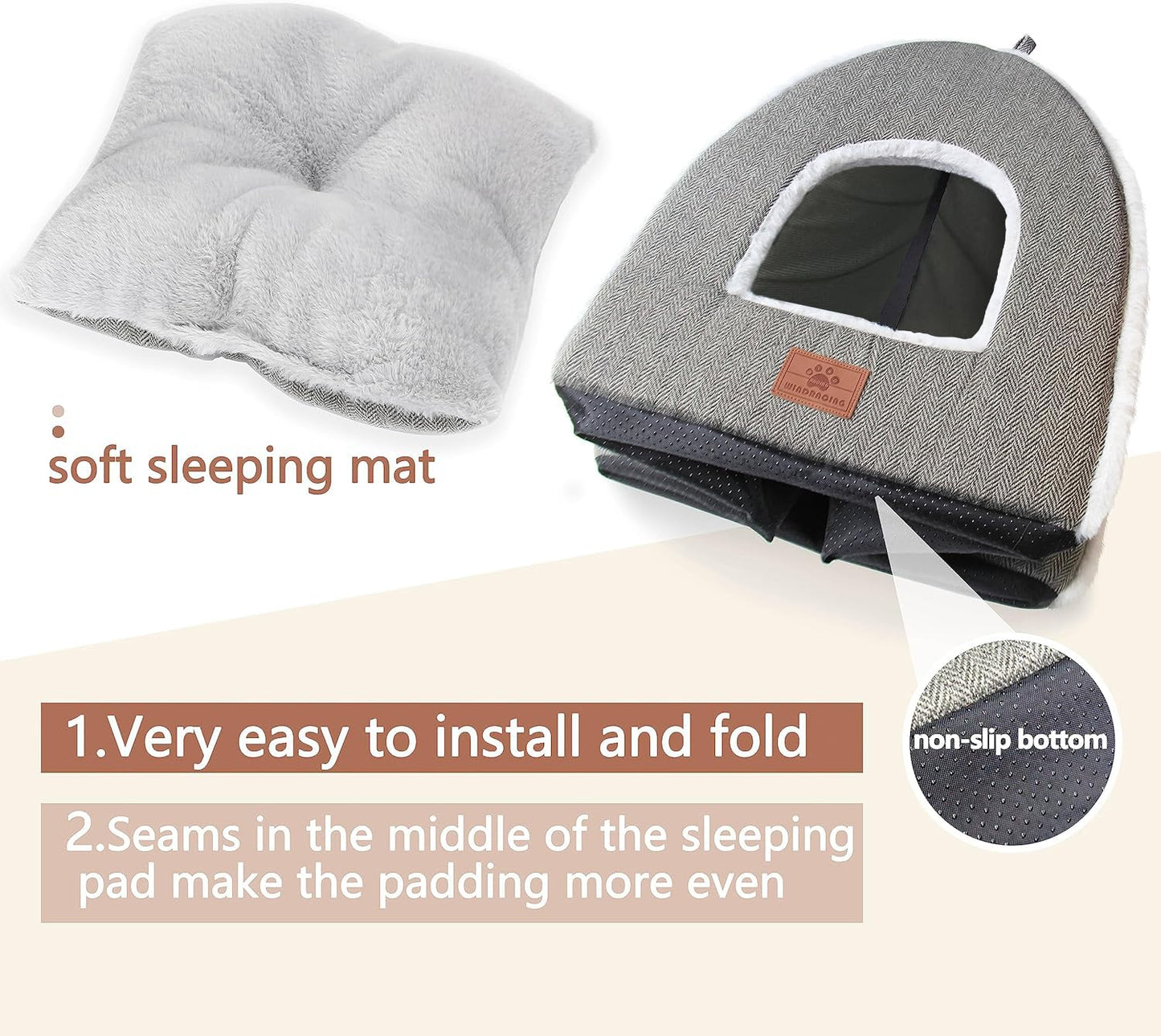 WINDRACING cat beds for Indoor Cats, Foldable cat Bed cave, cat House with Washable Cushions, cat Bed for Kittens, Small Pets, cat Tent, Soft and Warm Indoor cat House, Gray