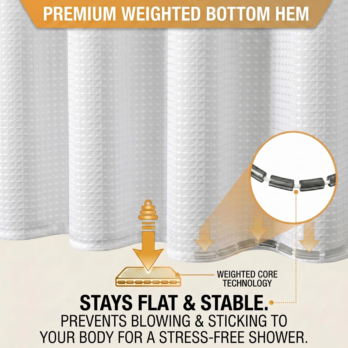 Mantto Waffle Shower Curtain Set, Premium Diamond Texture Fabric Shower Curtains for Bathroom, No Liner Needed, Waterproof & Heavy Duty with Weighted Hem with 12 Metal Hooks, 72 x 72 Inches, White