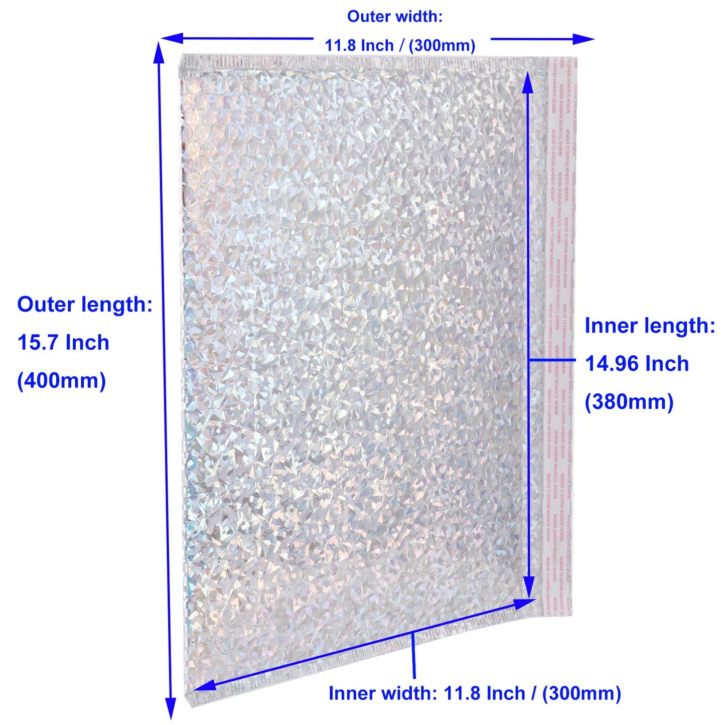 KOHAND 30 PCS Holographic Metallic Bubble Mailers 15.7 x 11.8 Inches, Silver Padded Envelopes Self Sealing Bubble Lined Adhesive Cushion Envelopes for Shipping, Mailing