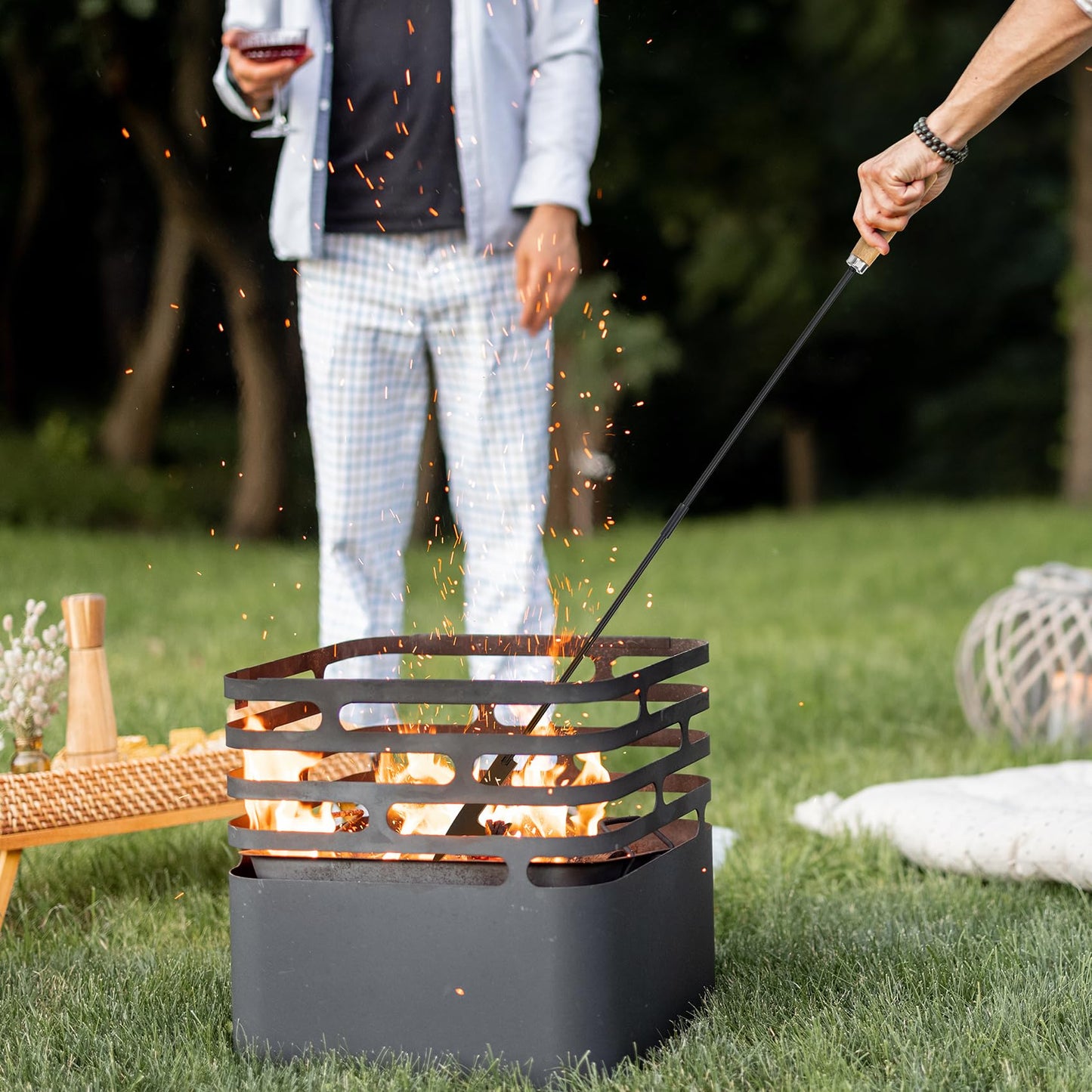 Stanbroil 26” Campfire Fireplace Tongs and 32” Premium Steel Fire Pit Campfire Poker Tool Sets, Heat Resistant Tool for Fireplace Camping Wood Stove Indoor and Outdoor Use