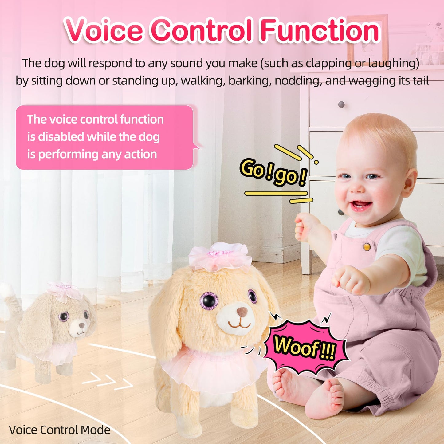 Puppy Toys for Girls - Golden Retriever Plush Dog Toy with Sitting, Walking, Barking, Tail Wagging & Recording, Touch & Voice Control Walking Dog Toys for Kids 3+ Years Old