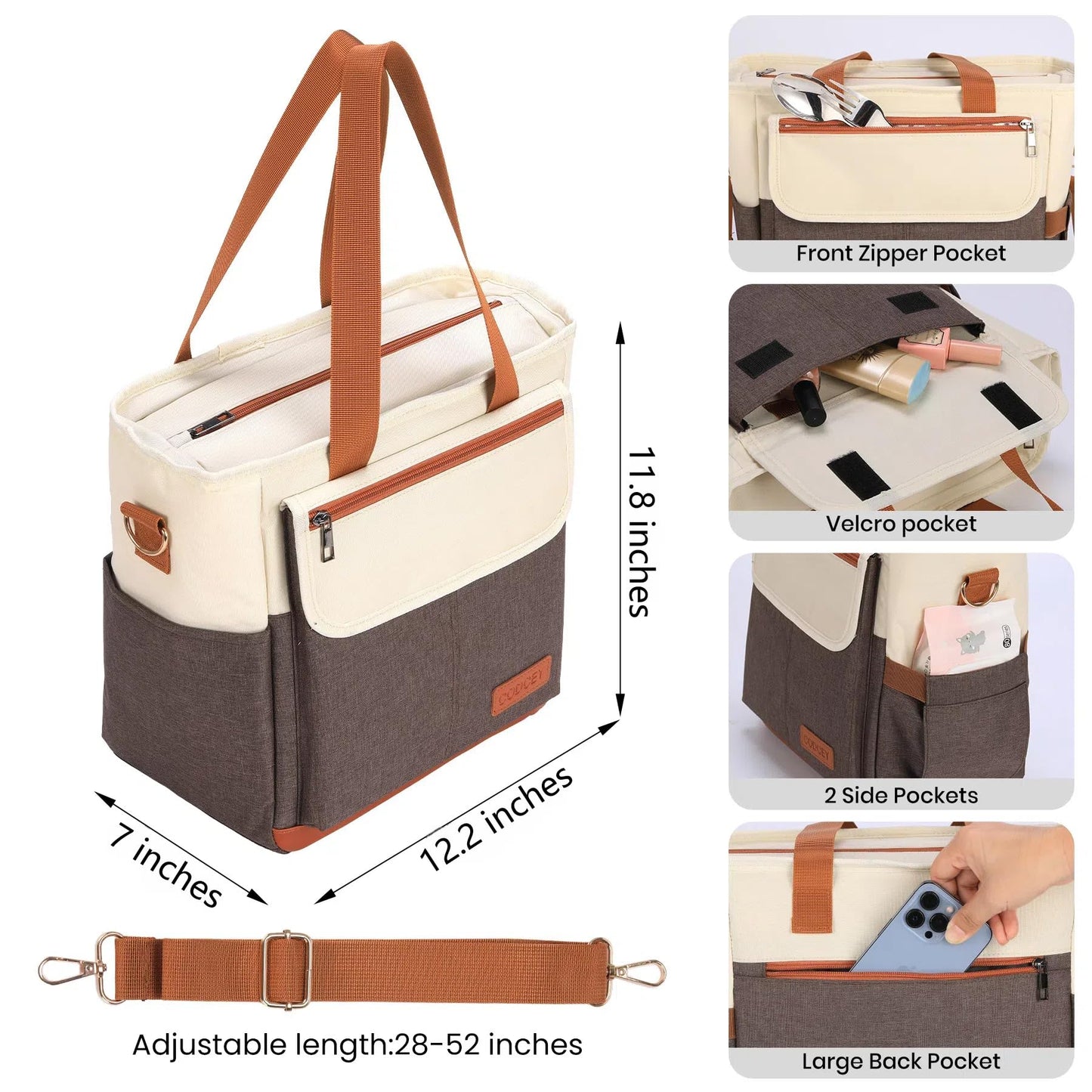 Codcey Lunch Box Reusable Lunch Bag Women, Leakproof Insulated Lunch Cooler Bag for Women, Large Lunch Tote Bags Adults(Brown,16.2L)