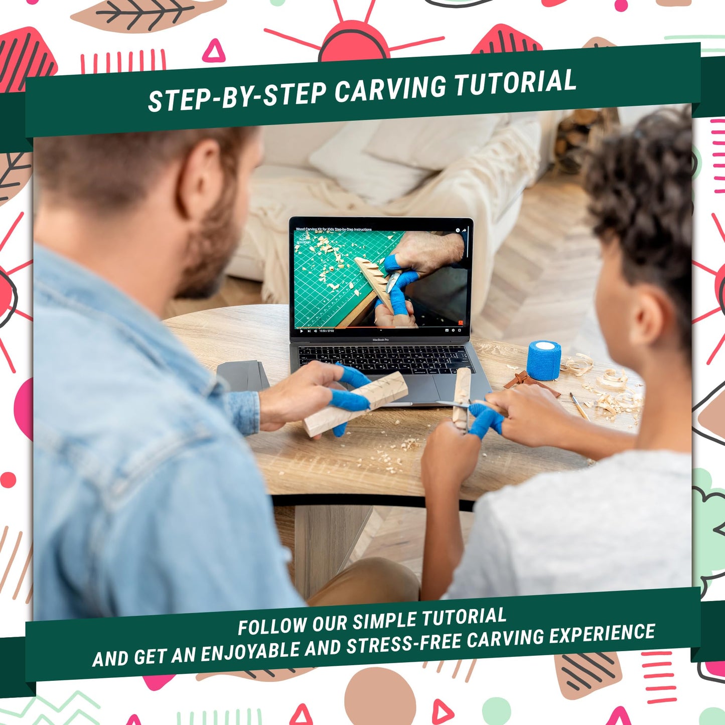 BeaverCraft Wood Carving Kit for Kids DIY 08 - Whittling Kit for Beginners - Hobby Kits for Boys – Whittling Set Includes Safety Wood Carving Knife for Kids, Basswood Blocks