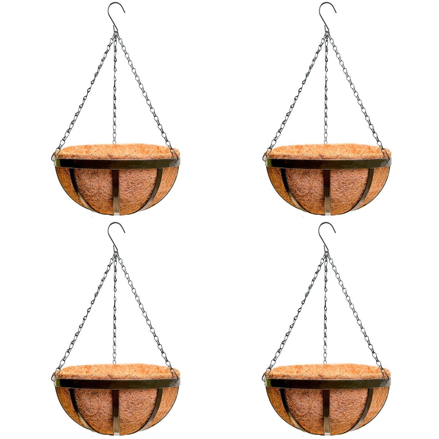 LaLaGreen Outdoor Hanging Baskets for Plants (14 Inch, 4 Pack) Large Hanging Planter with Coco Liner, Round Plant Flat Iron Metal Flower Pots for Deck Patio Porch Garden Balcony Outside Decoration