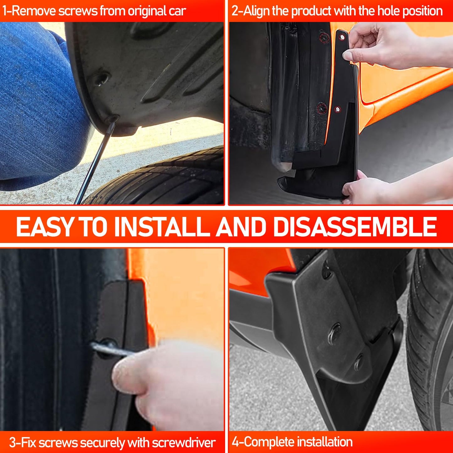 WRWJL Mud Flaps for Hyundai Kona 2024 2025 Accessories,Upgraded Front Rear Splash Guards Compatible with Kona,All Weather 4PCS No Drilling Mudflaps Tire Splash(NO for N Line Model)