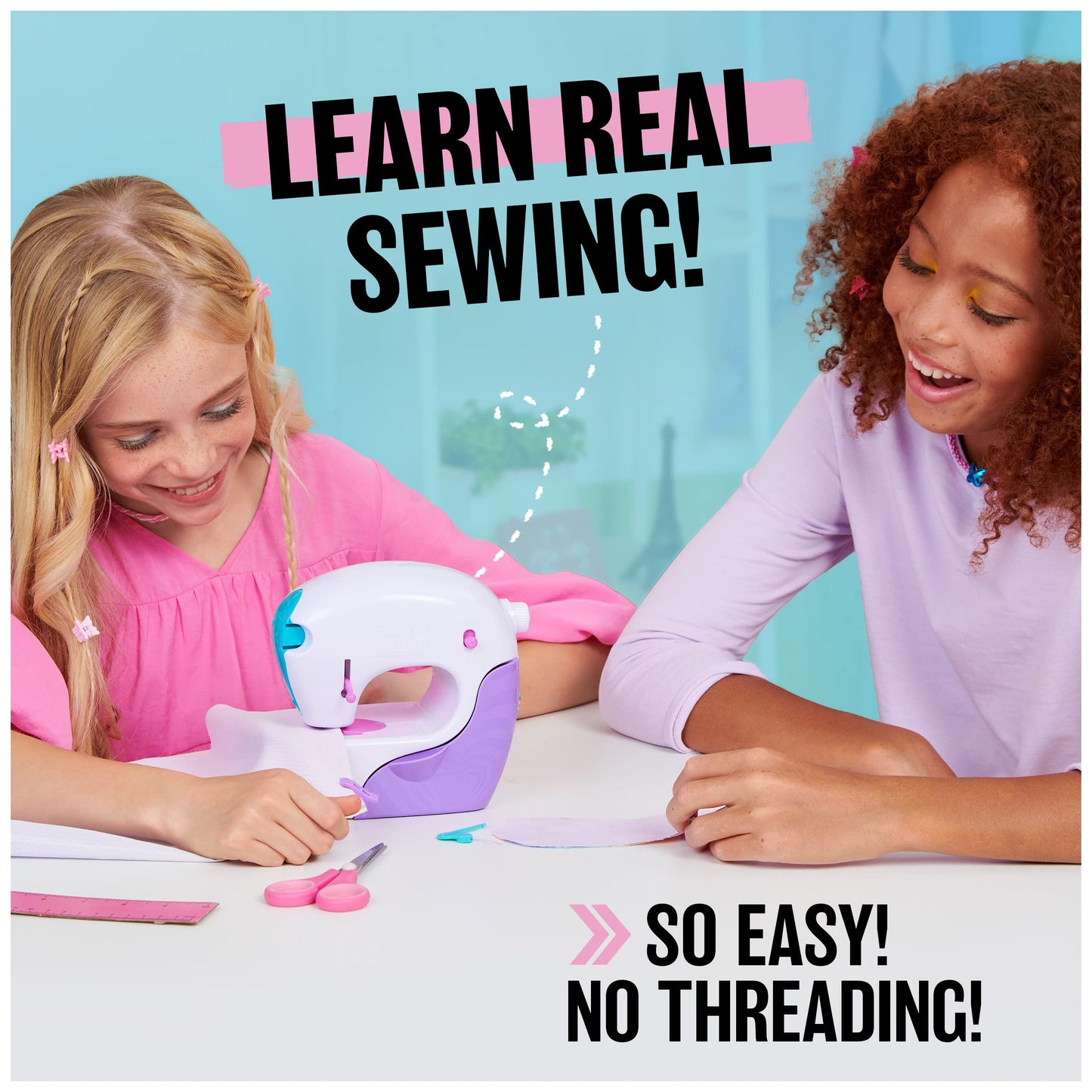 Cool Maker, Stitch ‘N Style Fashion Studio, Pre-Threaded Sewing Machine Toy with Fabric and Water Transfer Prints, Arts & Crafts Kids Toys for Girls