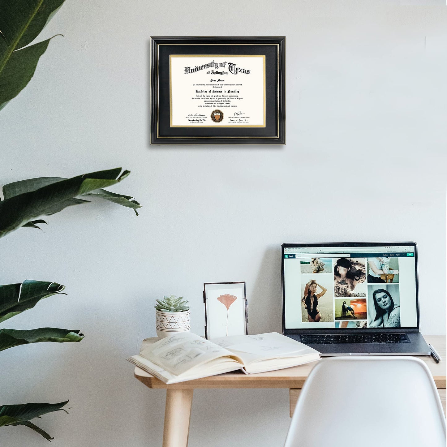 GraduationMall 8.5x11 Diploma Frame with Black over Gold Mat or Display 11x14 Certificate without Mat,Solid Wood & UV Protection Acrylic,Glossy Black Finish with Gold Trim