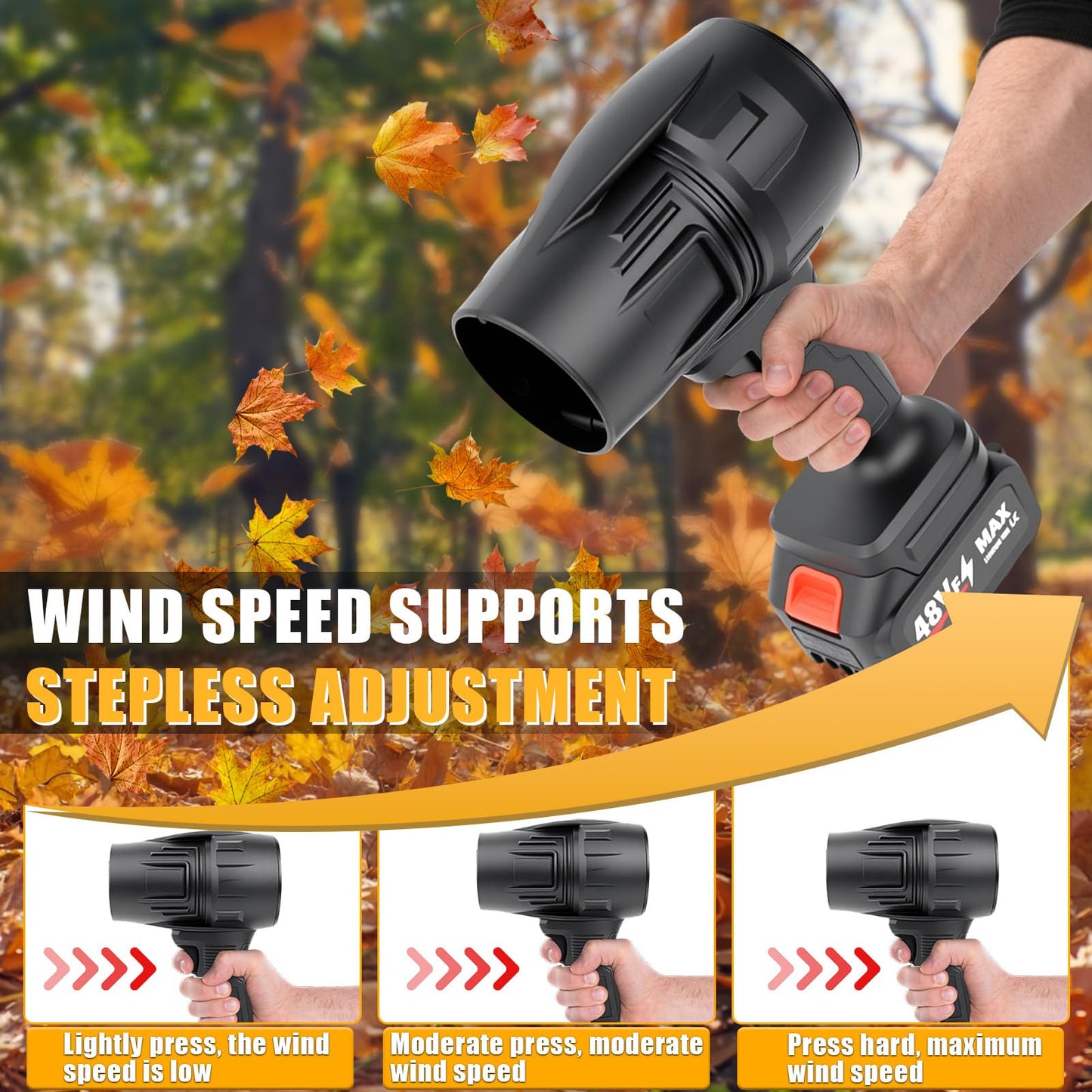 BBTEQEKN Cordless Leaf Blower, 400000 RPM Handheld Leaf Blower with 2 x 3.0 Ah Battery, Adjustable Speed, 21V Cordless Leaf Blowers, for Lawn, Patio, Camping