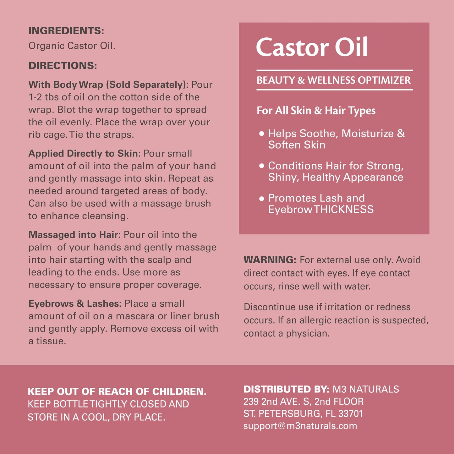 Pure Hexane-Free Cold Pressed Organic Castor Oil - 500mL Glass Bottle for Hair, Lashes, Brows & Skin Nourishment