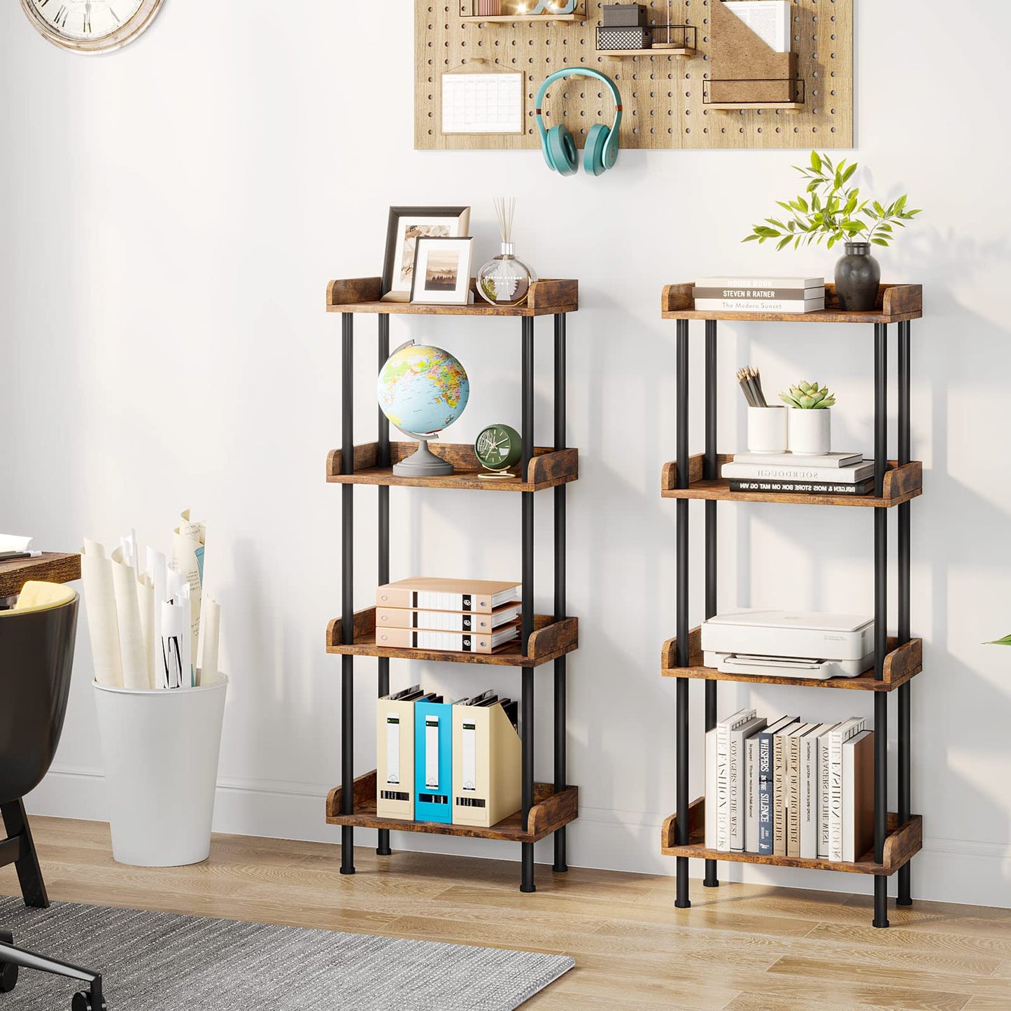 Hosfais Bookshelf Small Book Shelf, 4 Tier Wood Bookcase Industrial Bookshelf Metal Standing Book Shelves Display Book Rack for Living Room Bedroom Home Office (Rustic Brown)