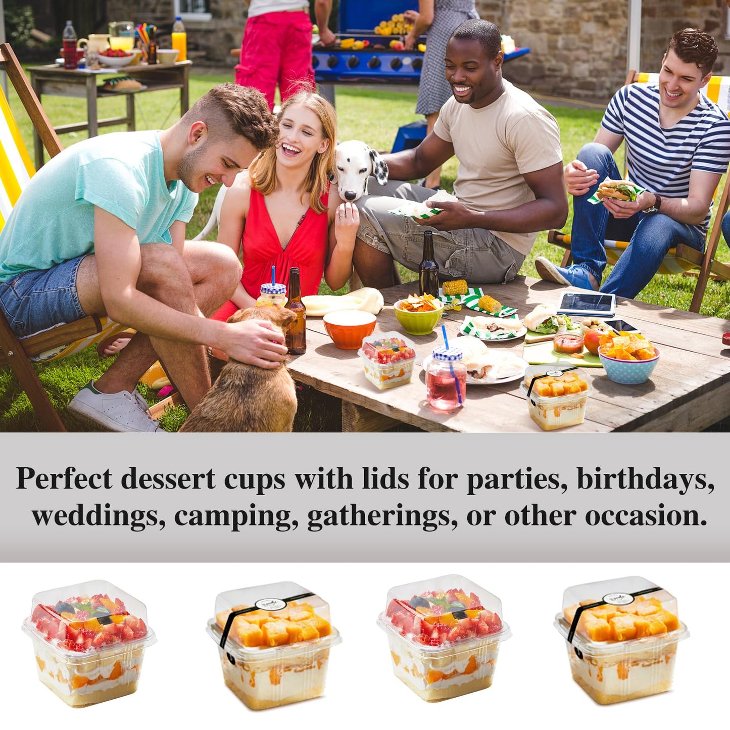 JMIATRY 100PCS 8 oz Square Plastic Dessert Cups with Lids and Spoons Clear Disposable Dessert Cup Tiramisu Container 8oz Plastic Parfait Cups for Cupcake Mousse Yogurt Pudding Fruit