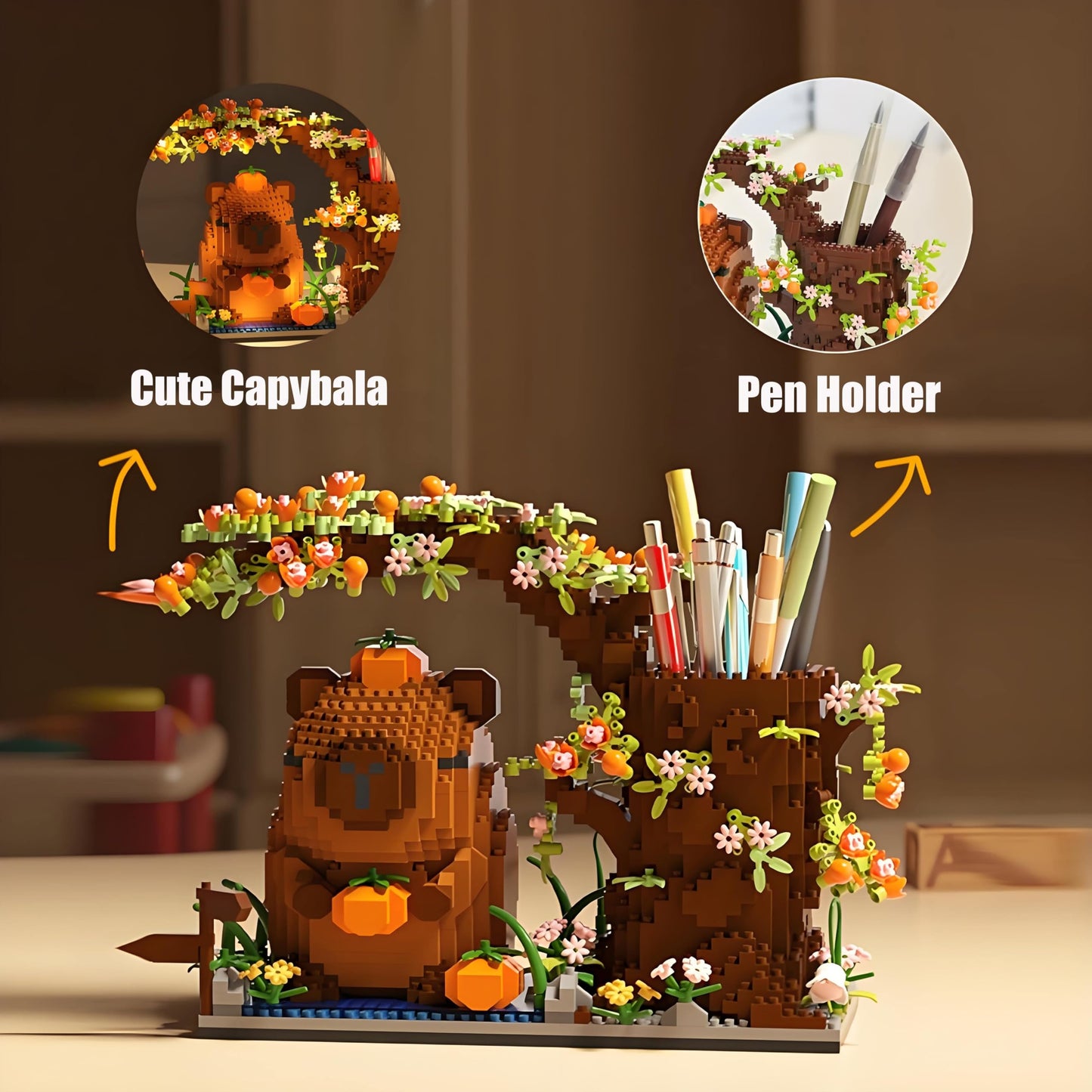 Capybara Building Blocks Set -1880PCS Cute Animals & Flowers Building Bricks Kit Kawaii Capybara Gifts Toy for Kids Age 12+, Capybara Stuff Pen Holder&Desk Organizer, Arts &Crafts for Boys Girls Adult