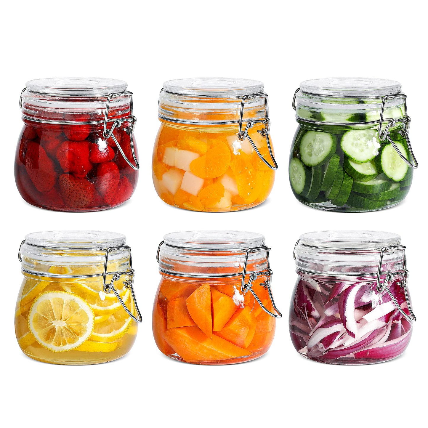 ComSaf Glass Food Storage Jar with Airtight Lid 500ML/17OZ Set of 6, Storage Canister Container Round with Clear Preserving Seal Clip Fastening for Kitchen and Pantry Organization Cereal, Coffee,