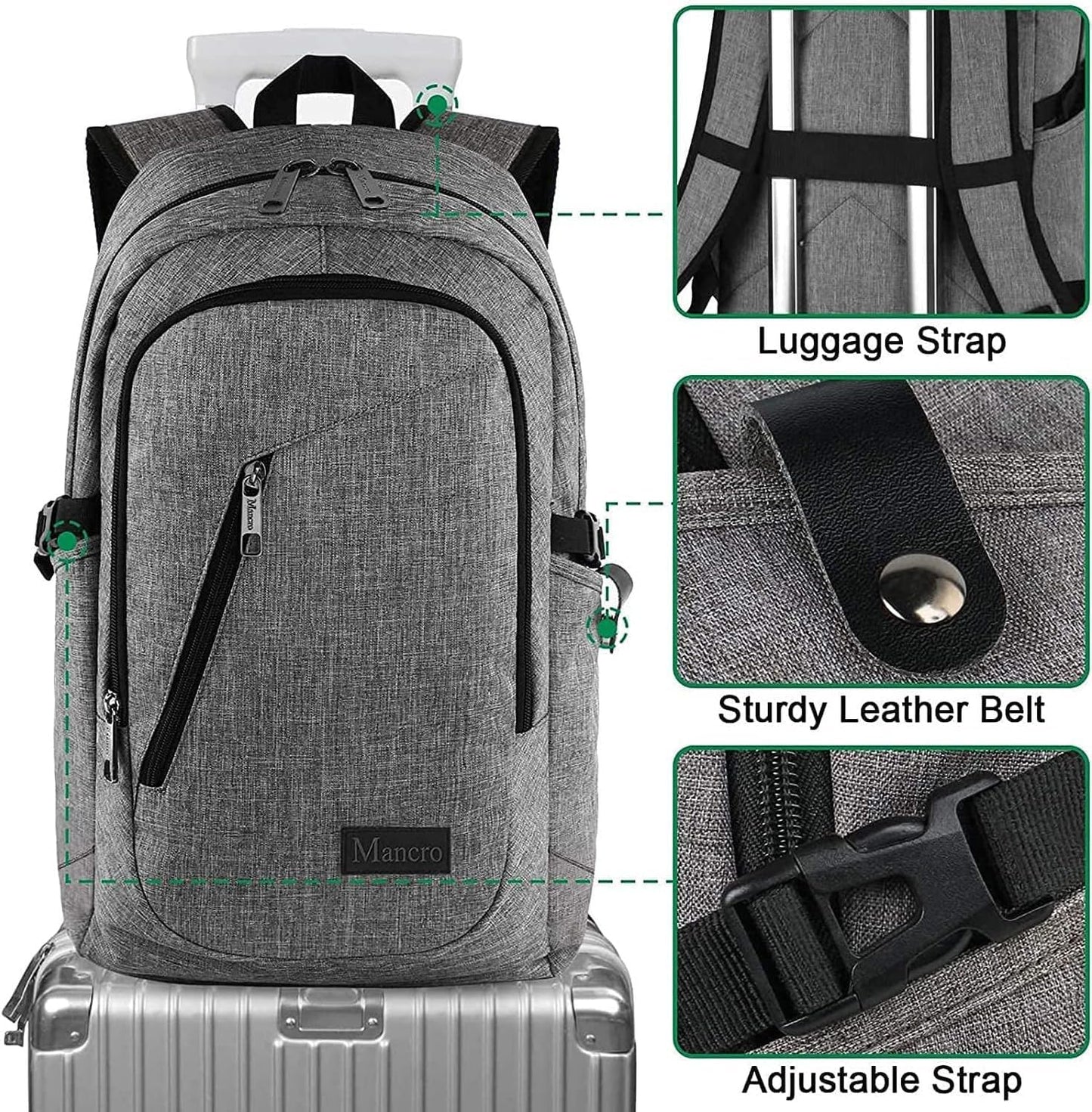 Mancro 17.3 Inch Business Laptop Backpack Large Travel Backpack Lightweight Anti-Theft Laptop Backpack for Men & Women