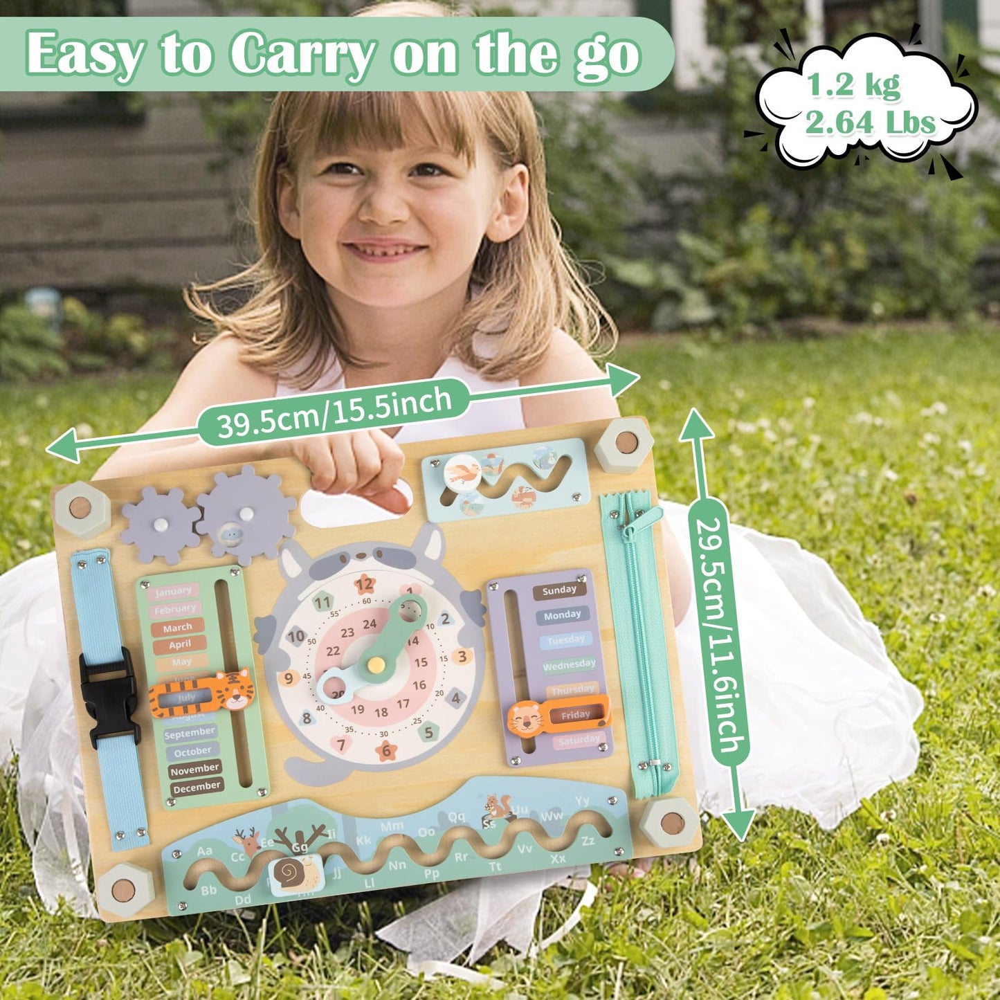 Smartwo Double-Sided Montessori Busy Board for Toddlers Sensory Activities, Educational Learning Toy Wooden for Kids Aging 3 to 5 Years Old, Ideal Choice for Baby Girls Boys Gift (Safari Theme)
