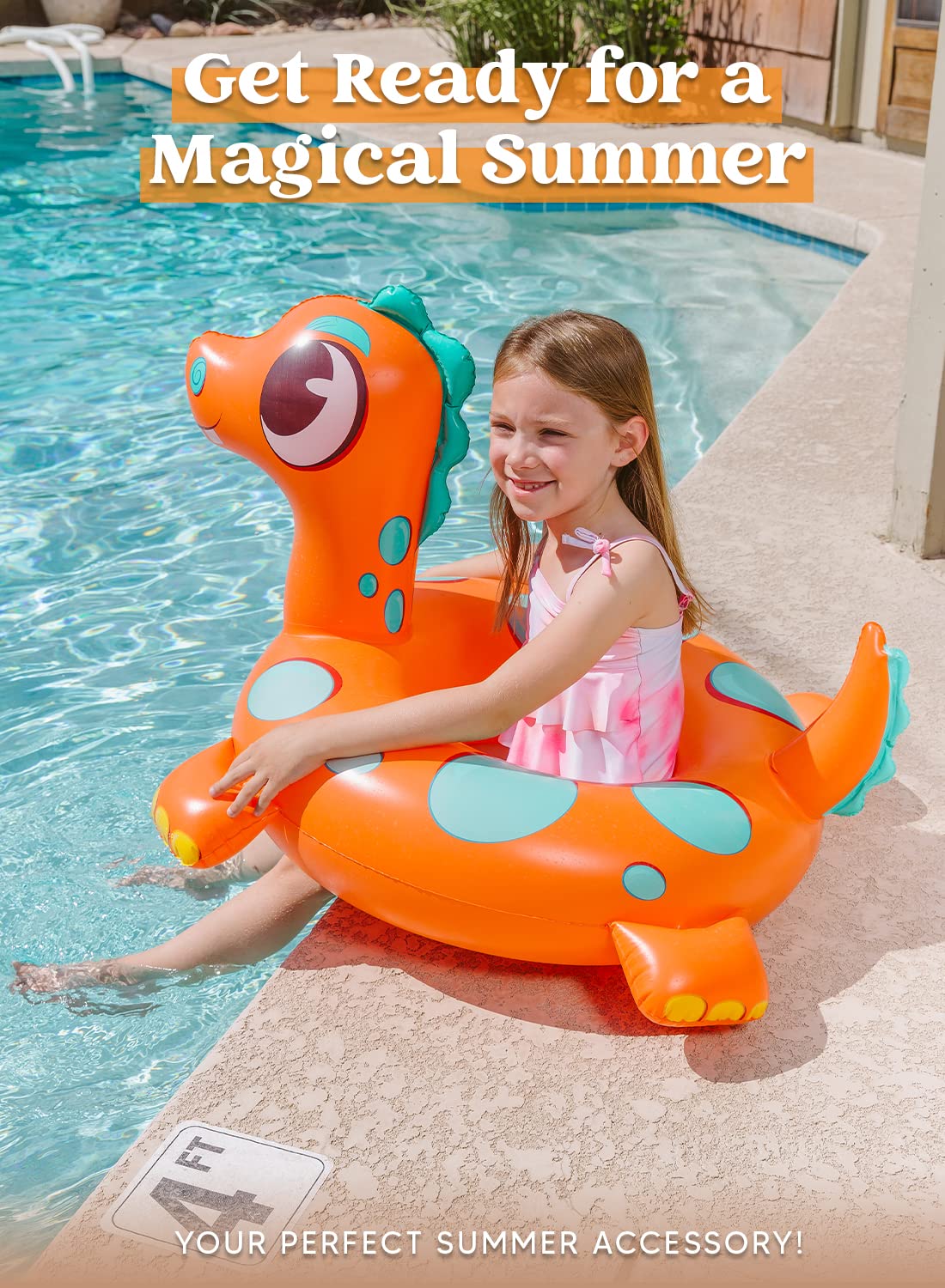 32" 3 Pack Inflatable Pool Tubes Pool Floats, Dinosaur & Sea Turtle & Dolphin Swimming Rings for Kids Swimming Pool Beach Summer Water Float Party Outdoor