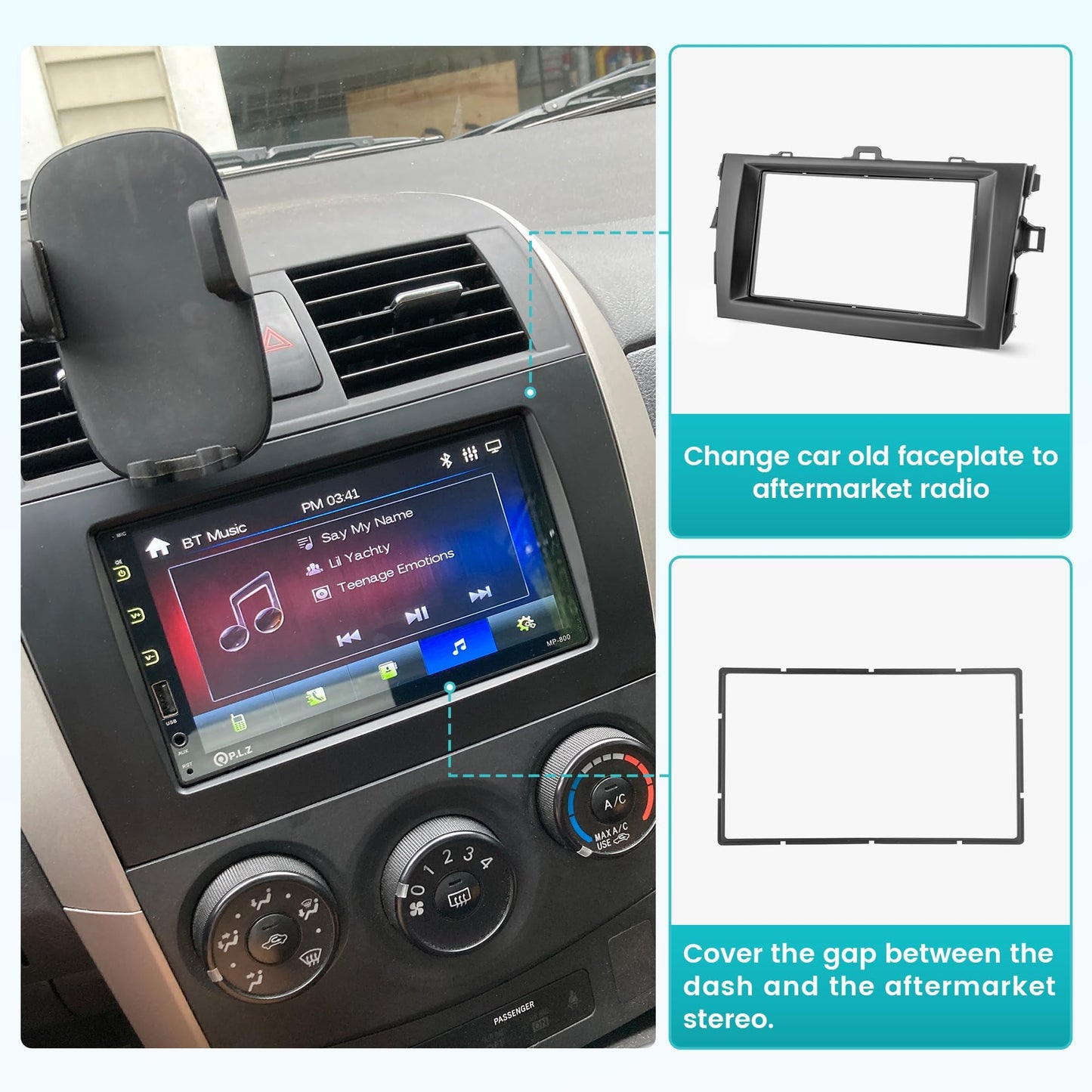 NuIth Double DIN Radio Installation Dash Kit W/Radio Wire Harness for 2009-2013 Toyota Corolla, Aftermarket Radio Dash Stereo Mounting Installation Trim Bezel Bracket Wire Kits
