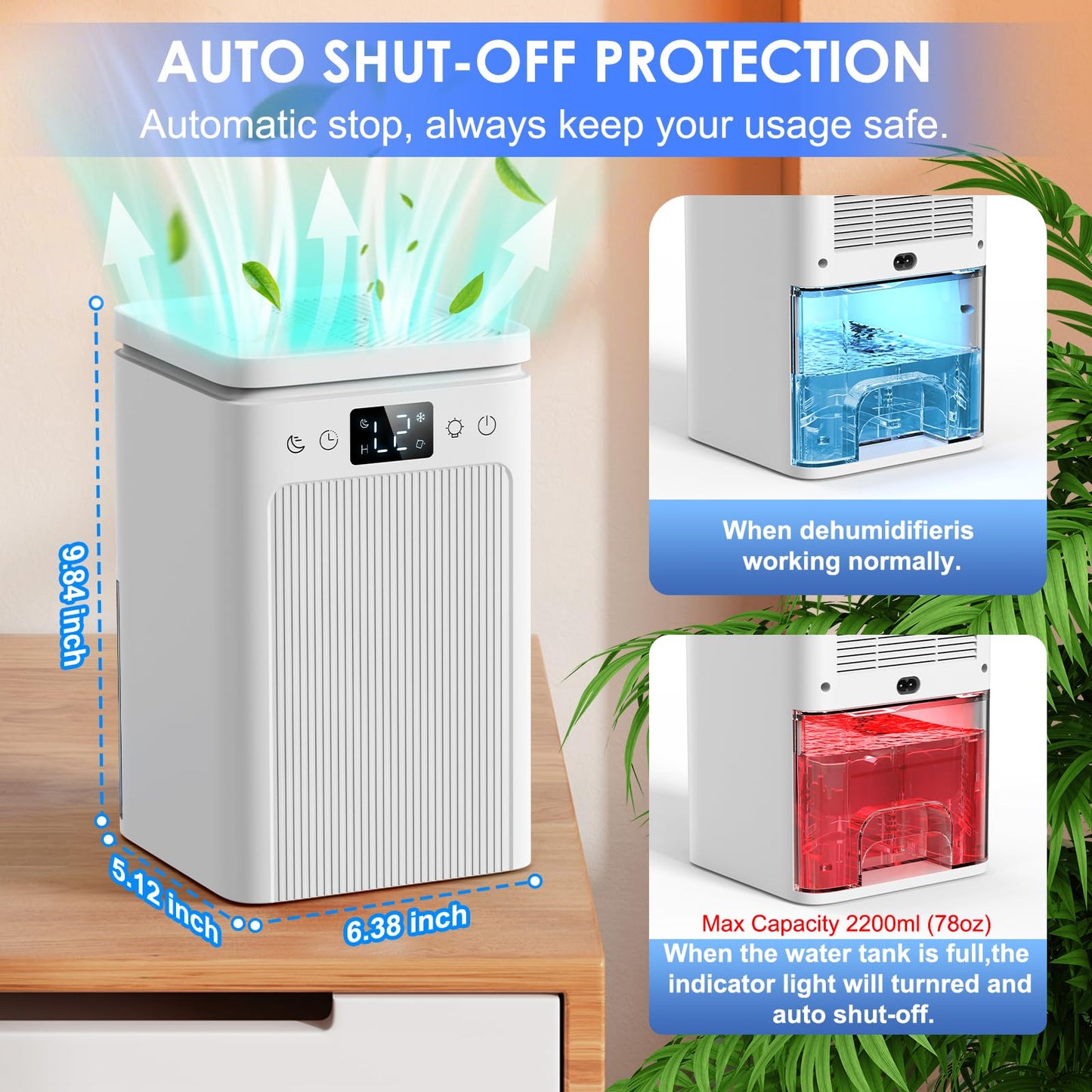Dehumidifier for Home, 75 OZ Water Tank, Quiet Dehumidifiers for Home with Auto Shut Off, Auto Defrost, Timer, Sleep Mode, 7 Color Light Dehumidifier for Basement, Bedroom, Bathroom - White