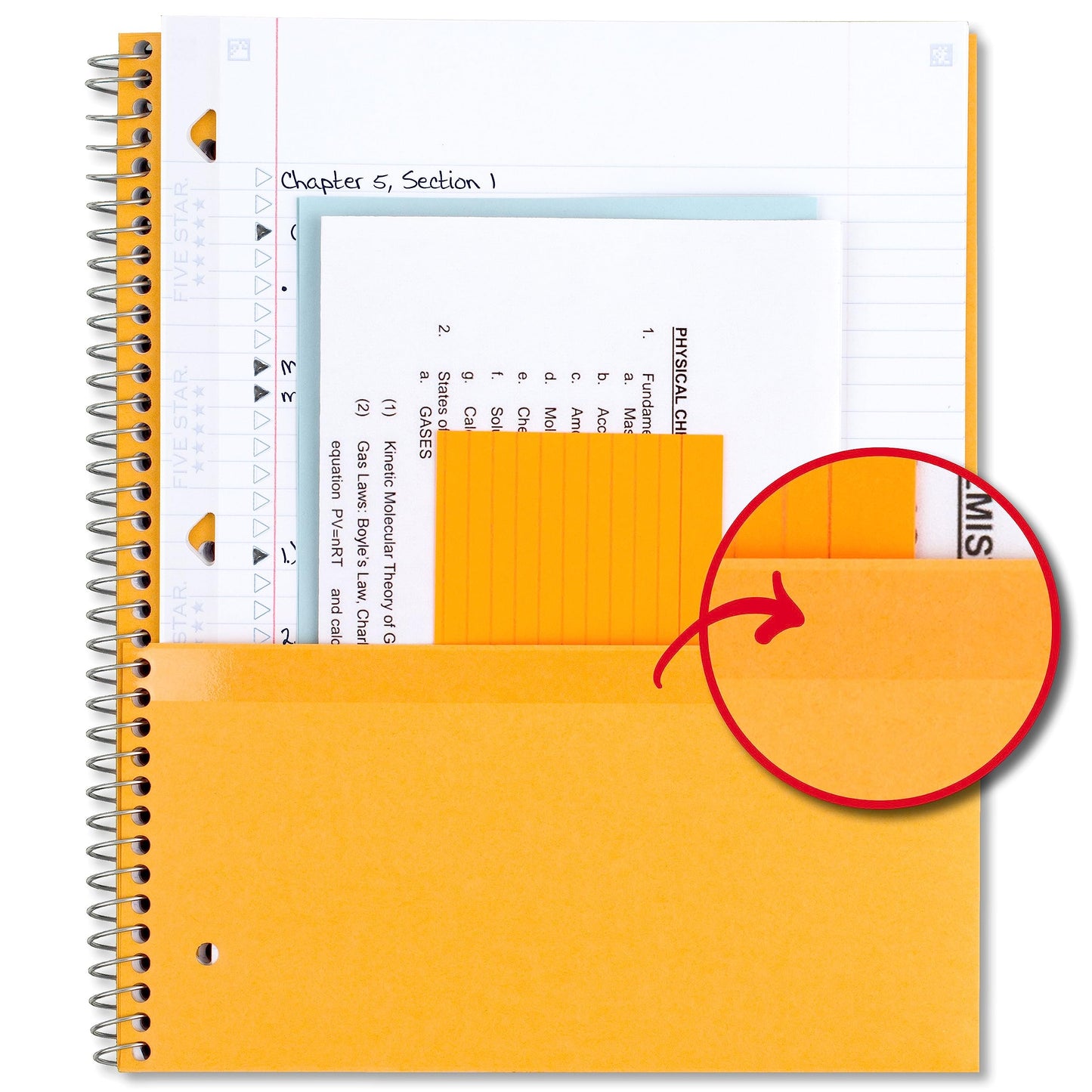 Five Star Spiral Notebook + Study App, 3 Pack, 3 Subject, College Ruled Paper, Fights Ink Bleed, Water Resistant Cover, 8-1/2" x 11", 150 Sheets, Green, Red, Blue (820193)