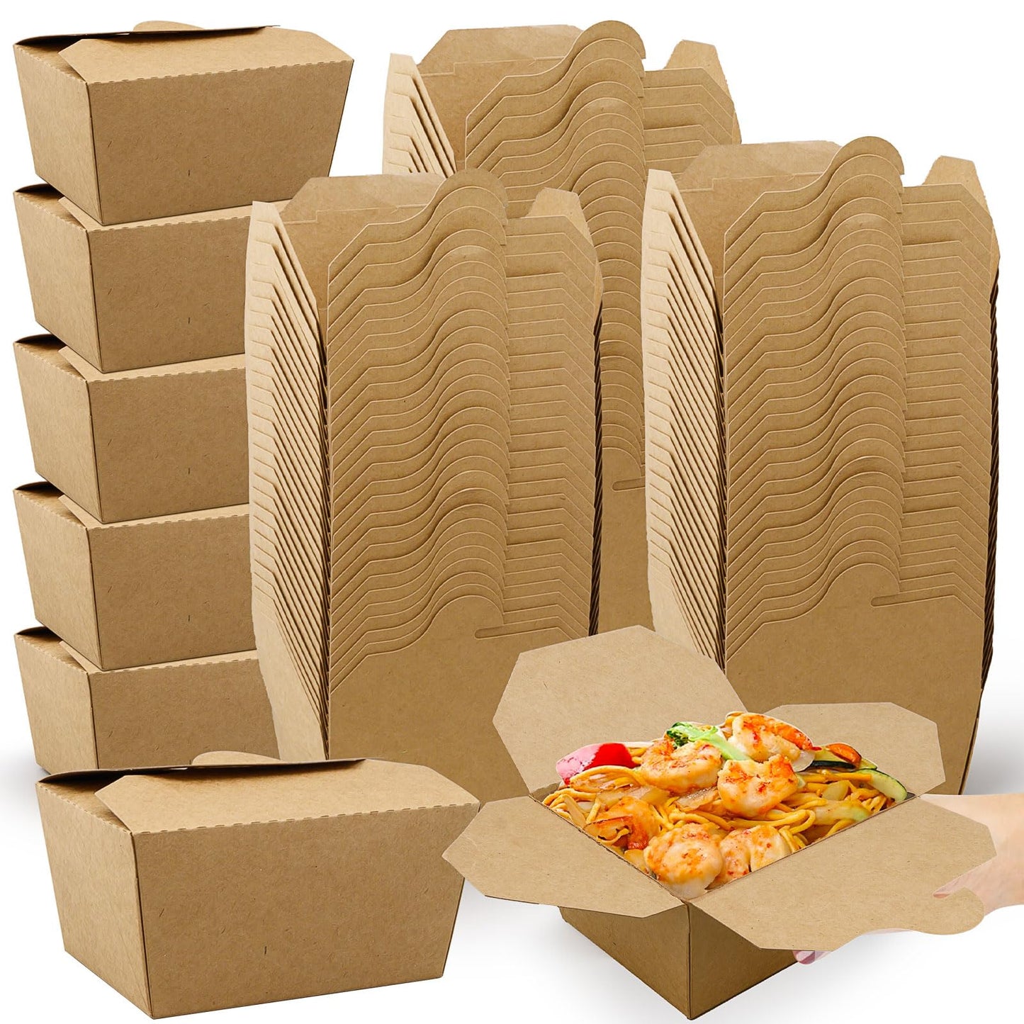 100 Pack Takeout Boxes, 25 oz Chinese Take Out Food Container, Kraft Paper Small To Go Box, Recyclable Food Pails for Meal, Party, Restaurants,Food Service,Grease Resistant