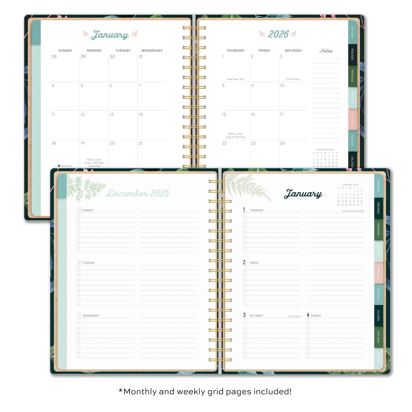 High Note Monthly Planner 2025-2026, Hardcover, Weekly & Monthly Calendar Book, Aug 2025 to Dec 2026 Planner with Goal and Project Planning Pages, 9" x 10", Greenery