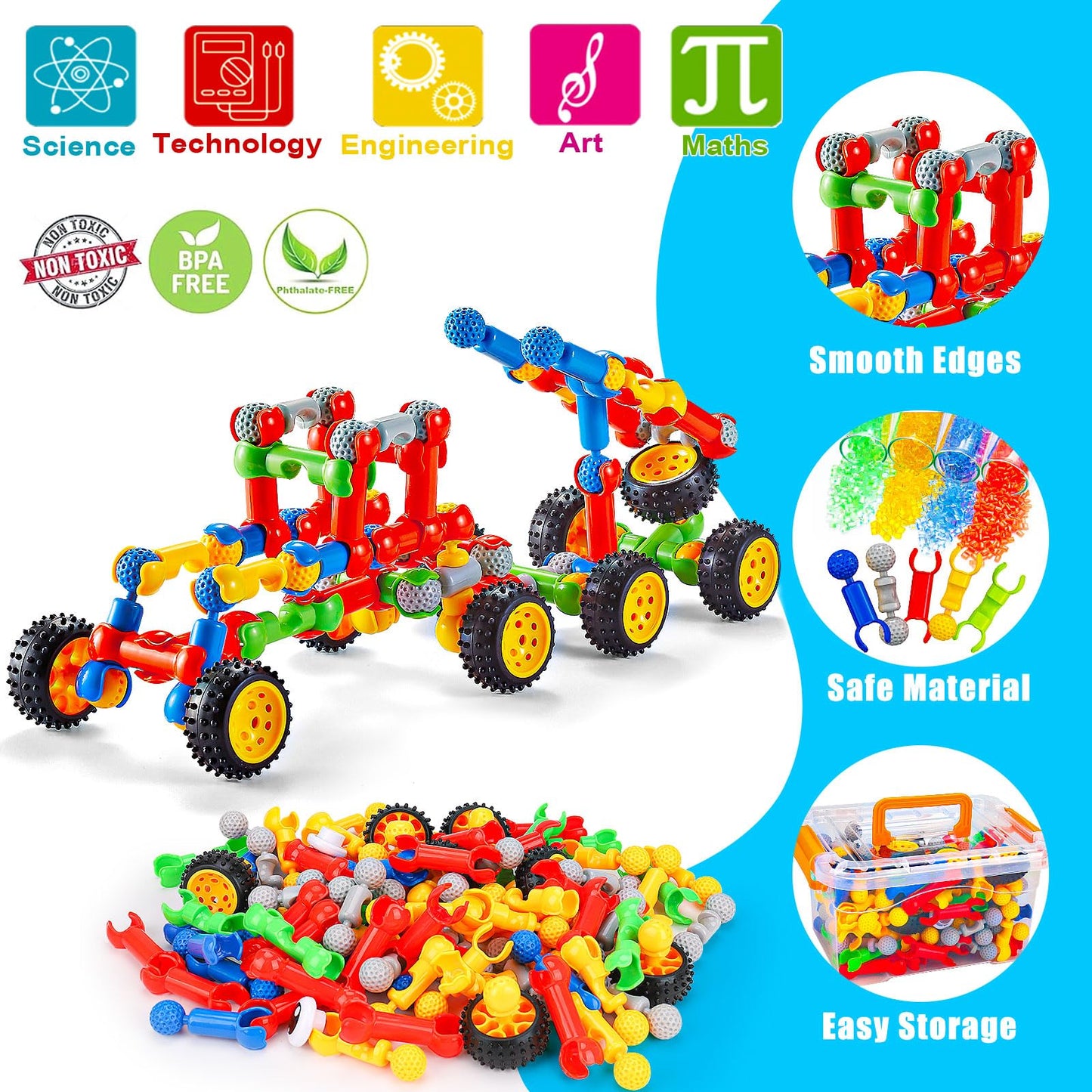 Kids STEM Building Toys for 3 4 5 6 7 8+ Year Old Boy Girl Birthday Gift, 125 Pcs Preschool Classroom Educational Building Blocks Stem Kits Ages 3-5 4-8 5-7 6-8 Engineering Creative Games