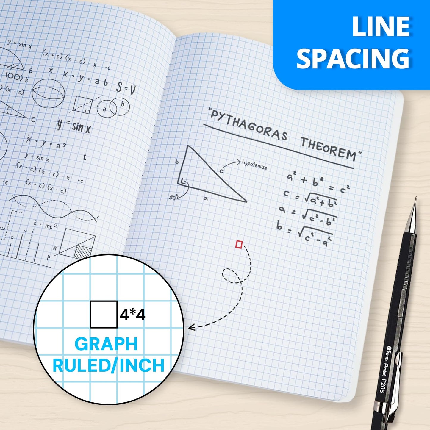 ONAVIA Graph Ruled Composition Notebook, 12 Pack, 9.75 x 7.5", 100 Sheets, Bulk Notebooks for Classroom, Engineering, Charts, Black
