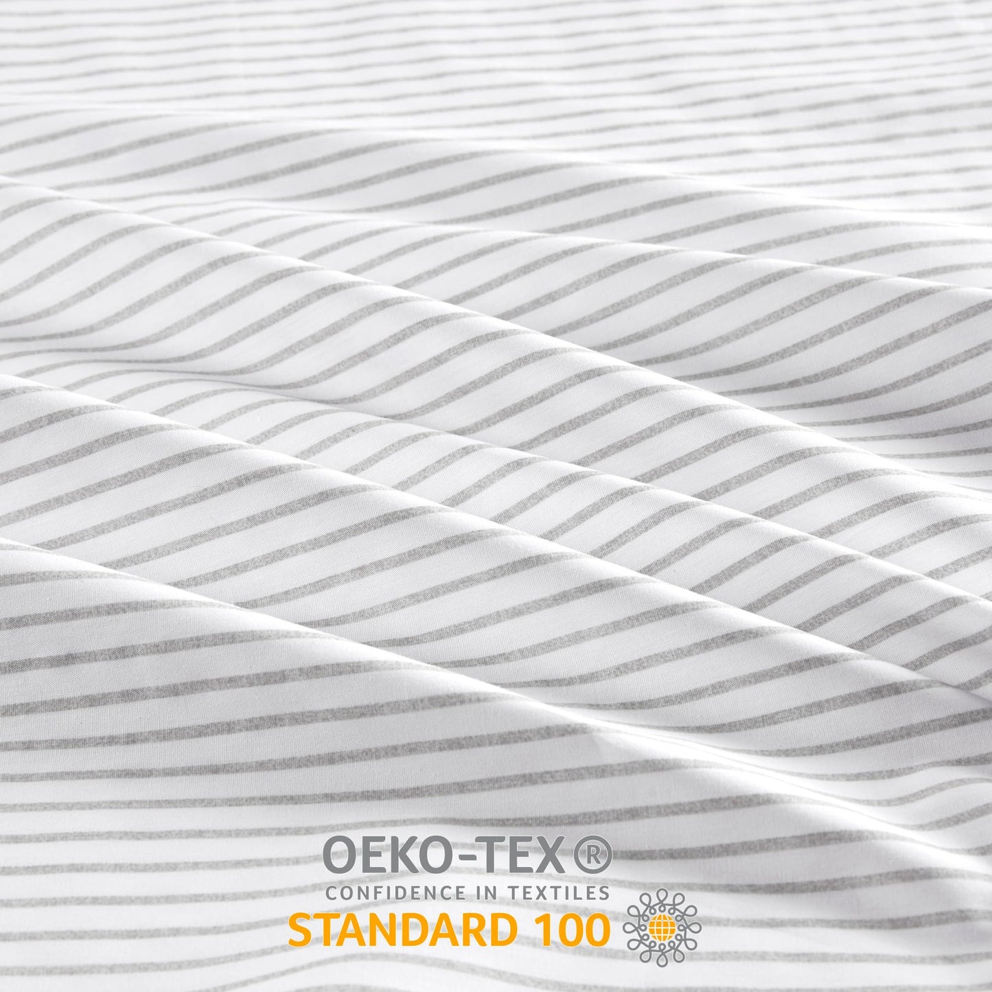 Madison Park 100% Cotton Sheets, Breathable & Soft Cotton Bed Sheets, Printed Design, Elastic Pocket Cotton Sheet Set Fits Up to 17" Mattress, All Season, Queen Gray Stripes 4 Piece