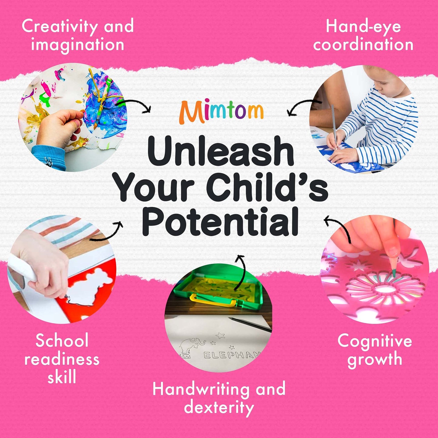 Mimtom Drawing Stencils Set for Kids and Girls | 51 PC Arts and Crafts Stencil Kit with Over 270 Shapes to Unleash Your Child's Creative Mind | Kid-Safe Educational Activity Toy for Ages 4 & Up