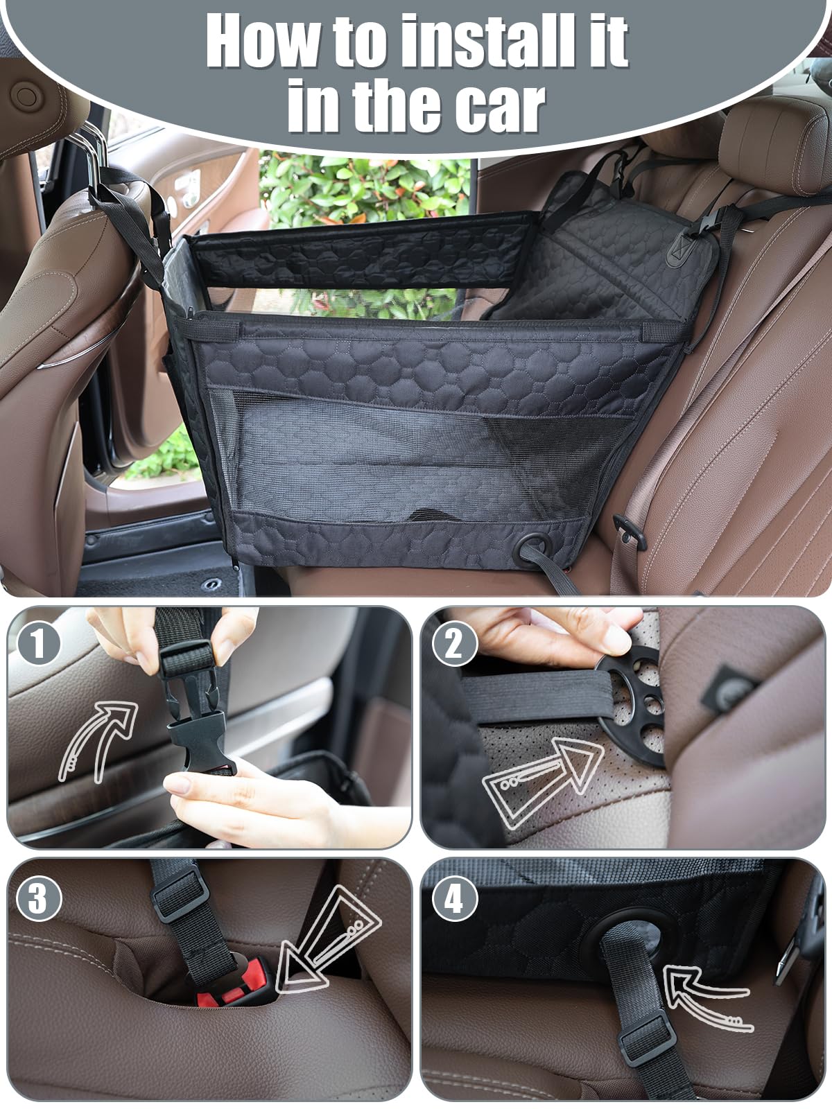 Prpeko Dog Car Seat for Large Dogs,Waterproof Fabric with Breathable Mesh&Adjustable DogSeat Belt for Car, Dog Bed for Back Seat Up to 40 LB-Medium