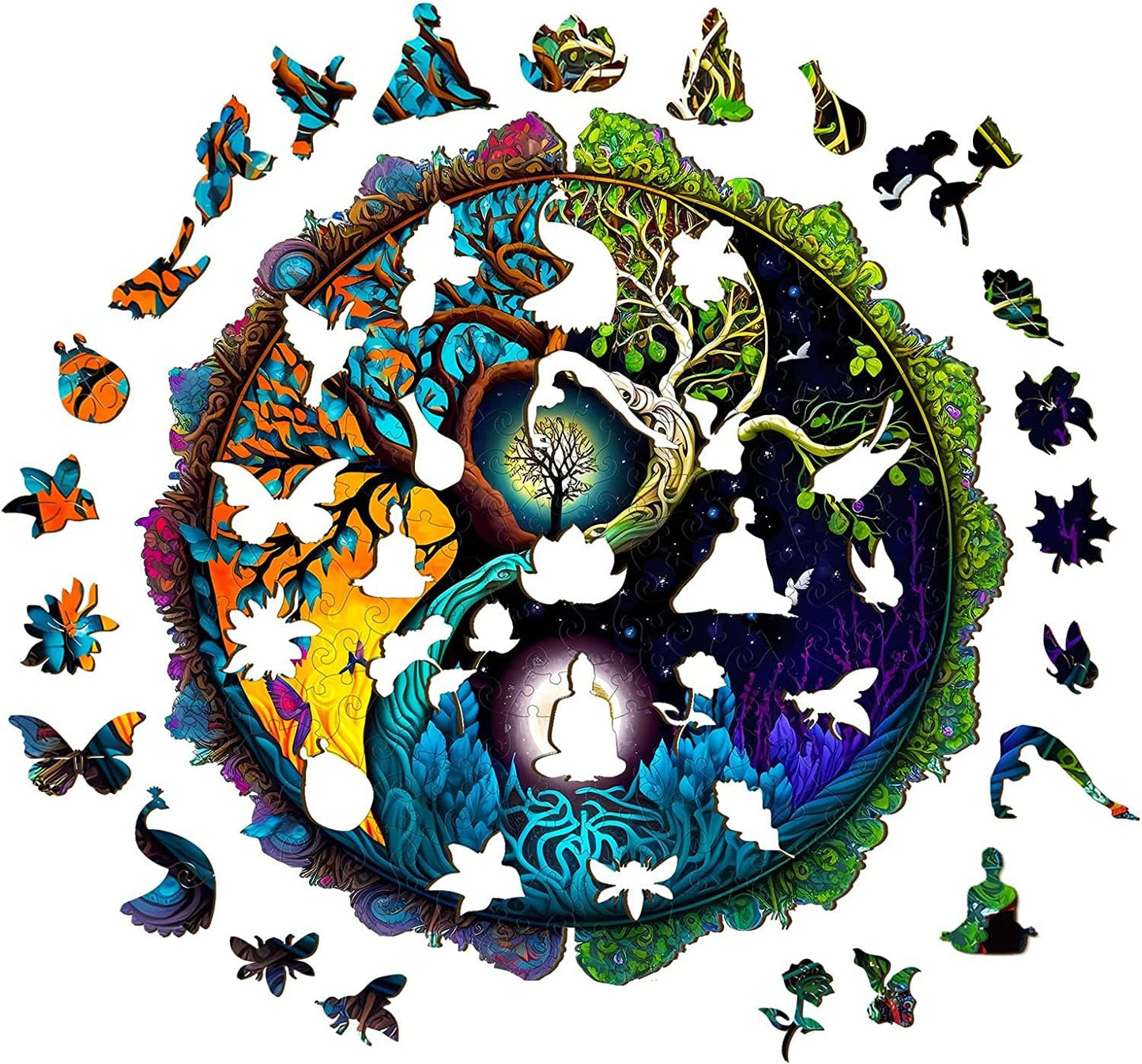 KAAYEE Wooden Puzzle for Adult, Wooden Jigsaw Puzzles,Unique Shape Advanced Yinyang Tree Puzzle Gift for Christmas Adult Family Game (11.8 * 11.8 in 200 Pcs)