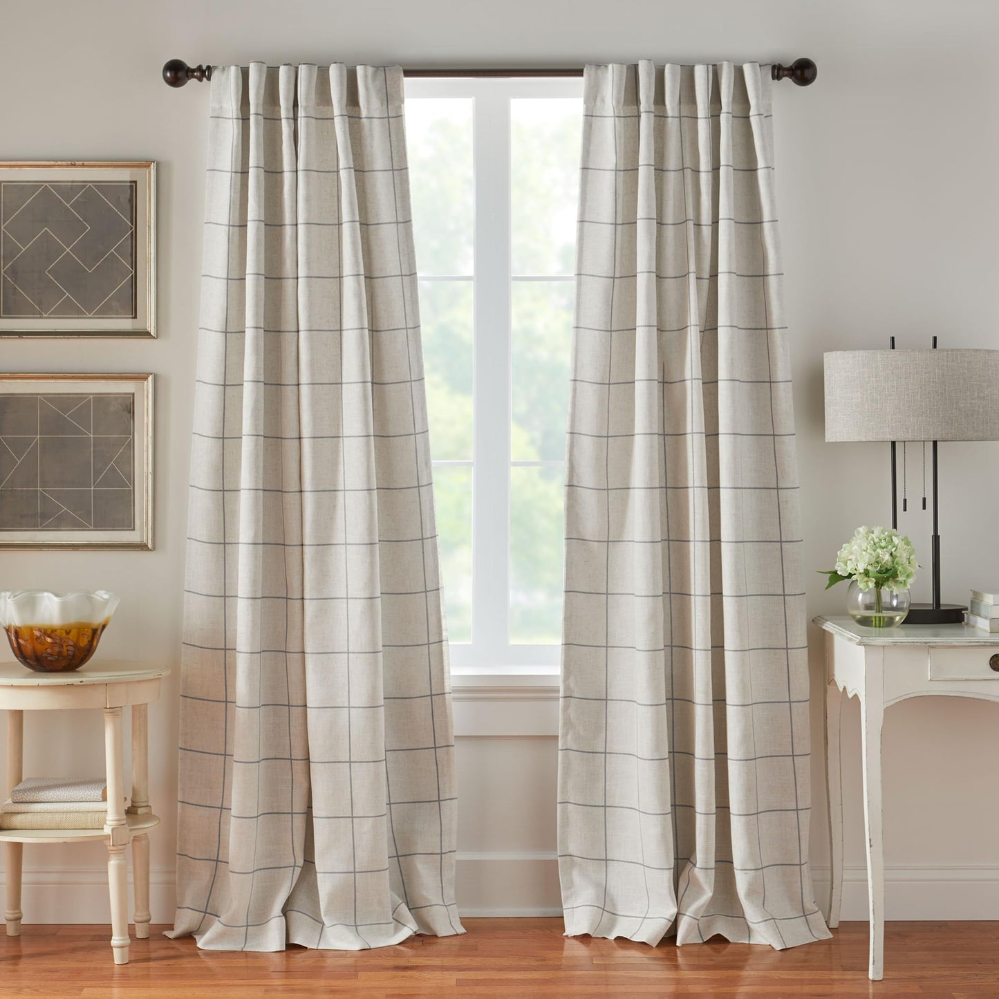 Elrene Home Fashions Brighton Windowpane Plaid Grid Blackout Window Curtain Panels/Drapes for Living, Bedroom, Dining Room, 52"x84", Gray