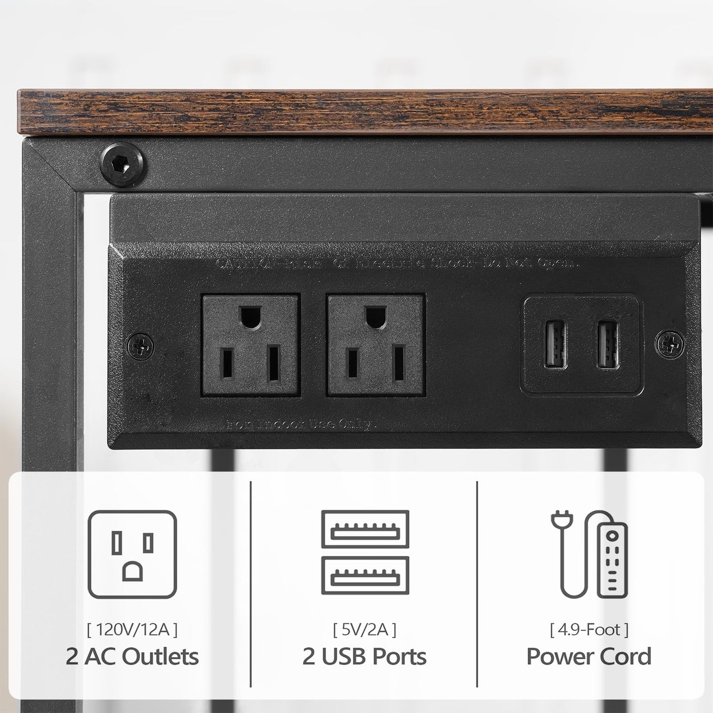 MAHANCRIS Mobile Printer Stand, 3-Tier Industrial Rolling Printer Storage Cart with Power Outlets and 2 USB Ports, Printer Table with Wheels for Home Office, Living Room, Rustic Brown PTHR78E01