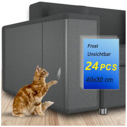 Cat Scratch Protector for Furniture Couch Sofa - Self-Adhesive Anti-Scratch Tape Claw Covers, Transparent Corner Guards, Large Size 24 Pack (17x12 Inch) - Stop Cats Scratching Chairs, Couches