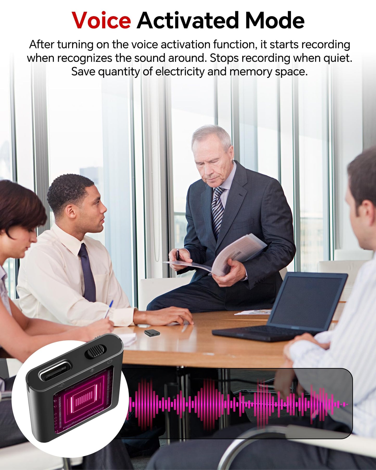 128GB Digital Voice Recorder, Rechargeable Audio Voice Activated Recorder – Perfect for Recording Lectures, Meetings, Conversation and Interviews，MicroSD Card (Black)