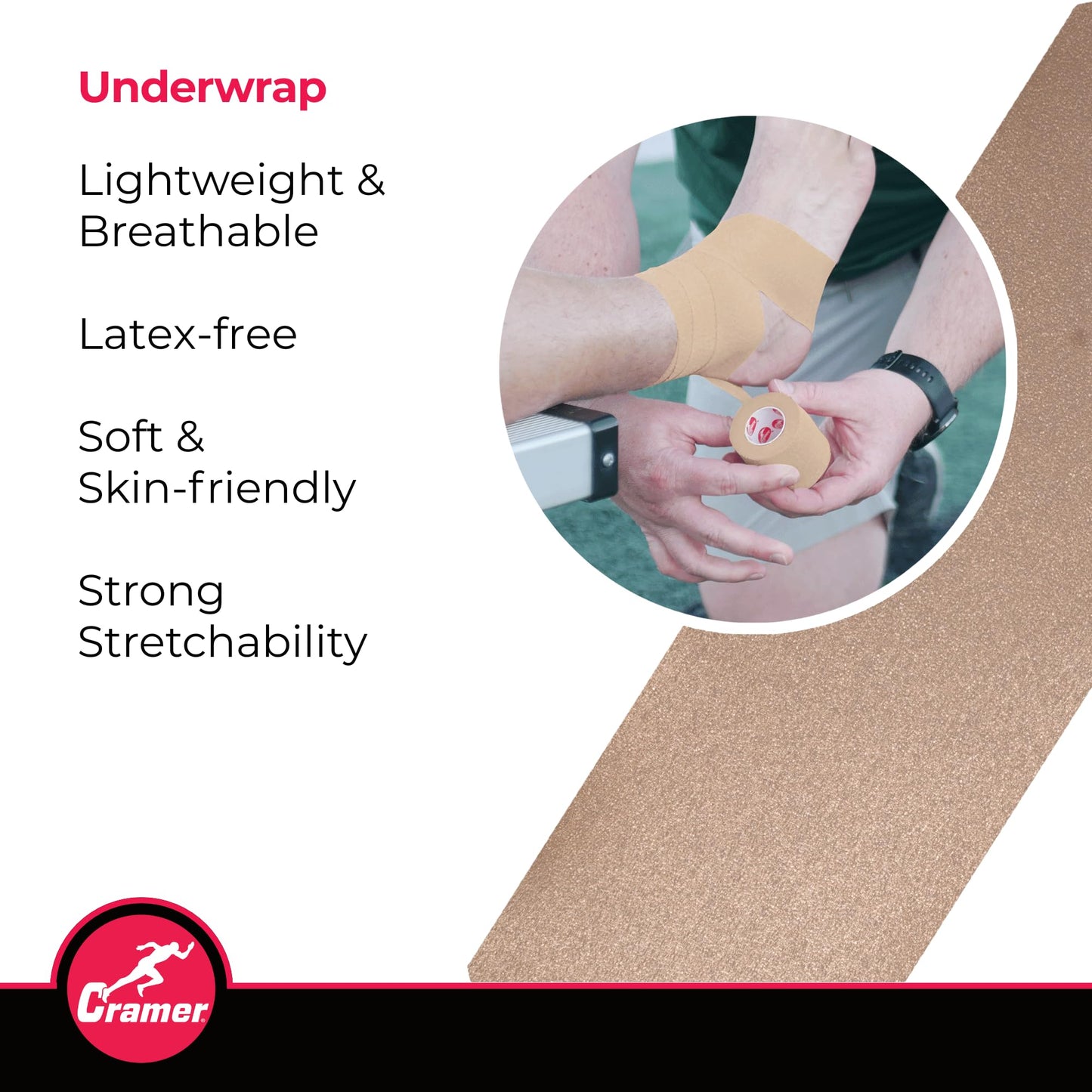 Cramer Tape Underwrap, Bulk Case of 48 Rolls of PreWrap for Athletic Taping, Hair Tie, Headband, Patellar Support, Pre-Wrap Athletic Tape Supplies, 2.75" X 30 Yard Rolls of Pre Wrap