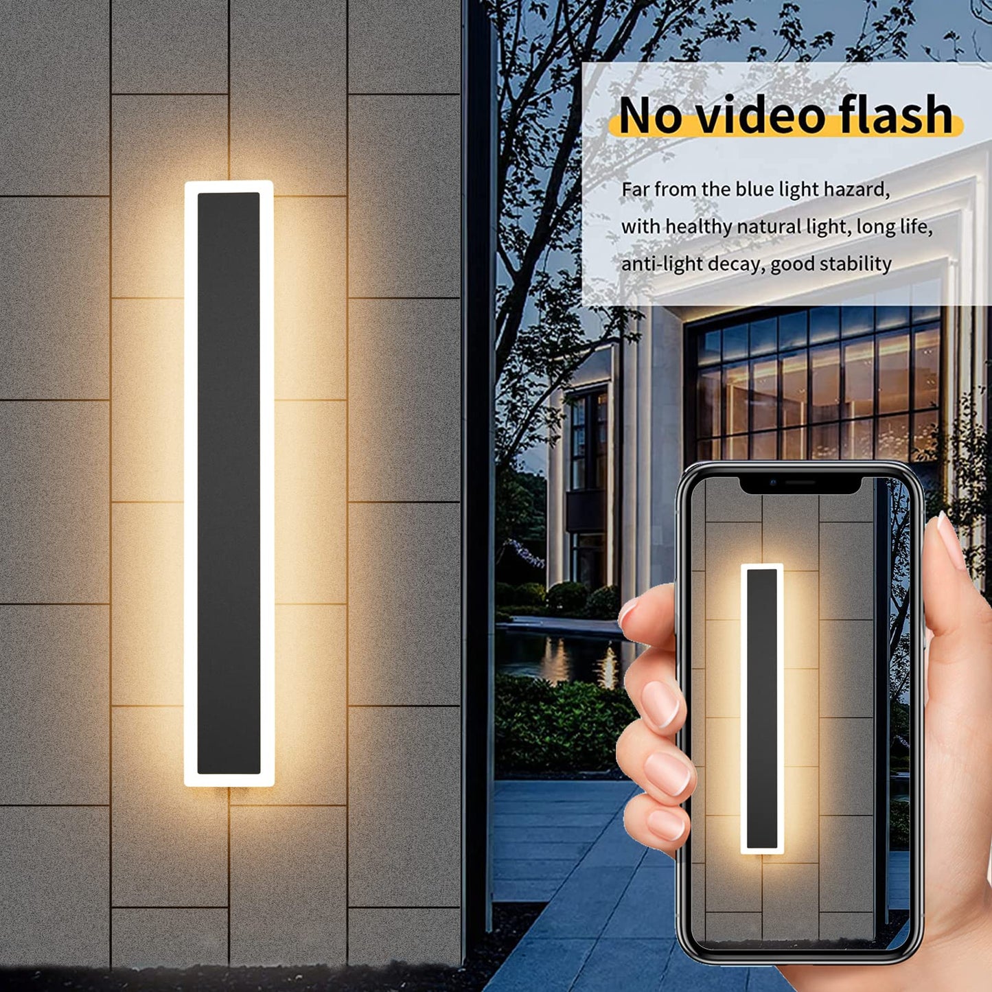 Aipsun 31.5inch Long Strip Modern Outdoor Wall Light Fixture, Black Wall Mount Lighting Sconce Long LED Linear Wall Lamp Exterior Lights Wall Sconce 3000K for House Living Room Corridor(2 Pack)