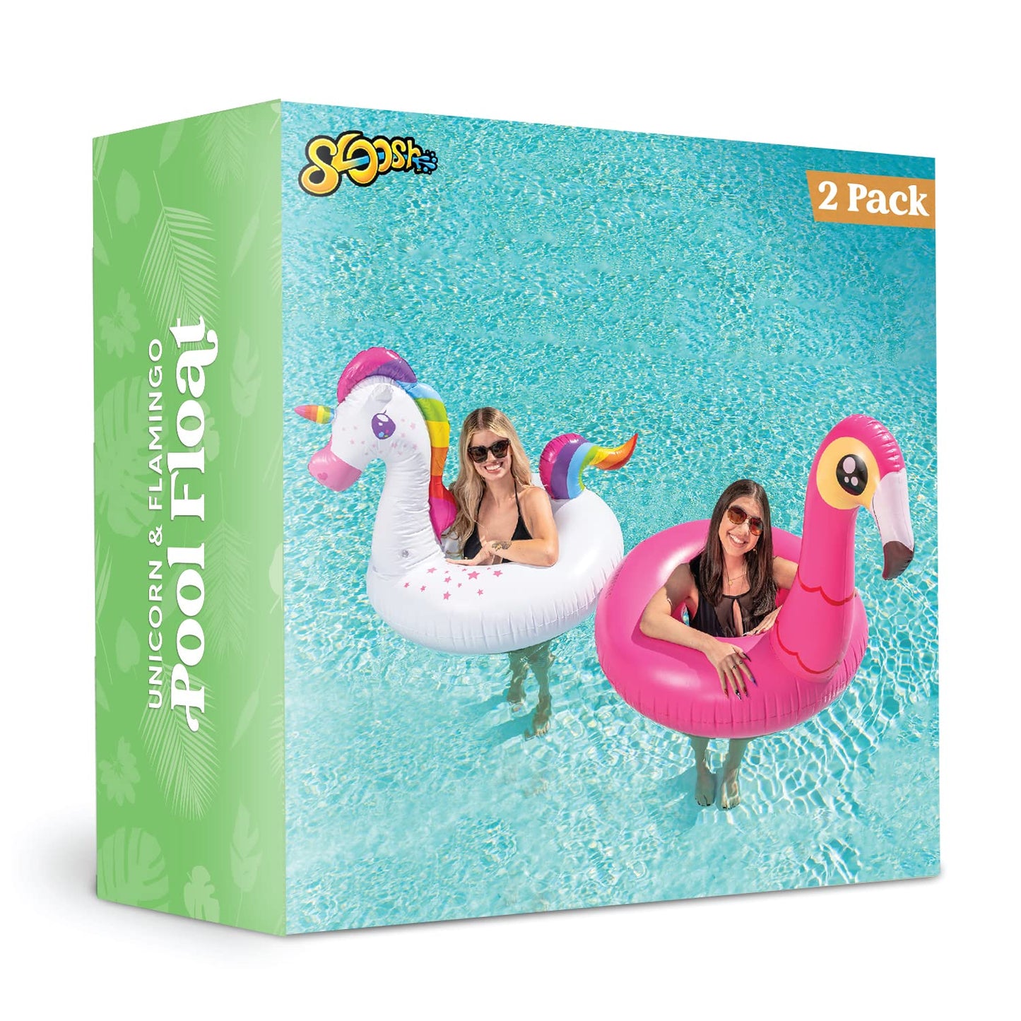 JOYIN 2-Pack Flamingo Unicorn Pool Float - Fun Beach Floaties, Inflatable Swimming Pool Tubes Party Toys, Lake Beach Floaty Swim Rings Summer Pool Raft Lounger for Adults & Kids