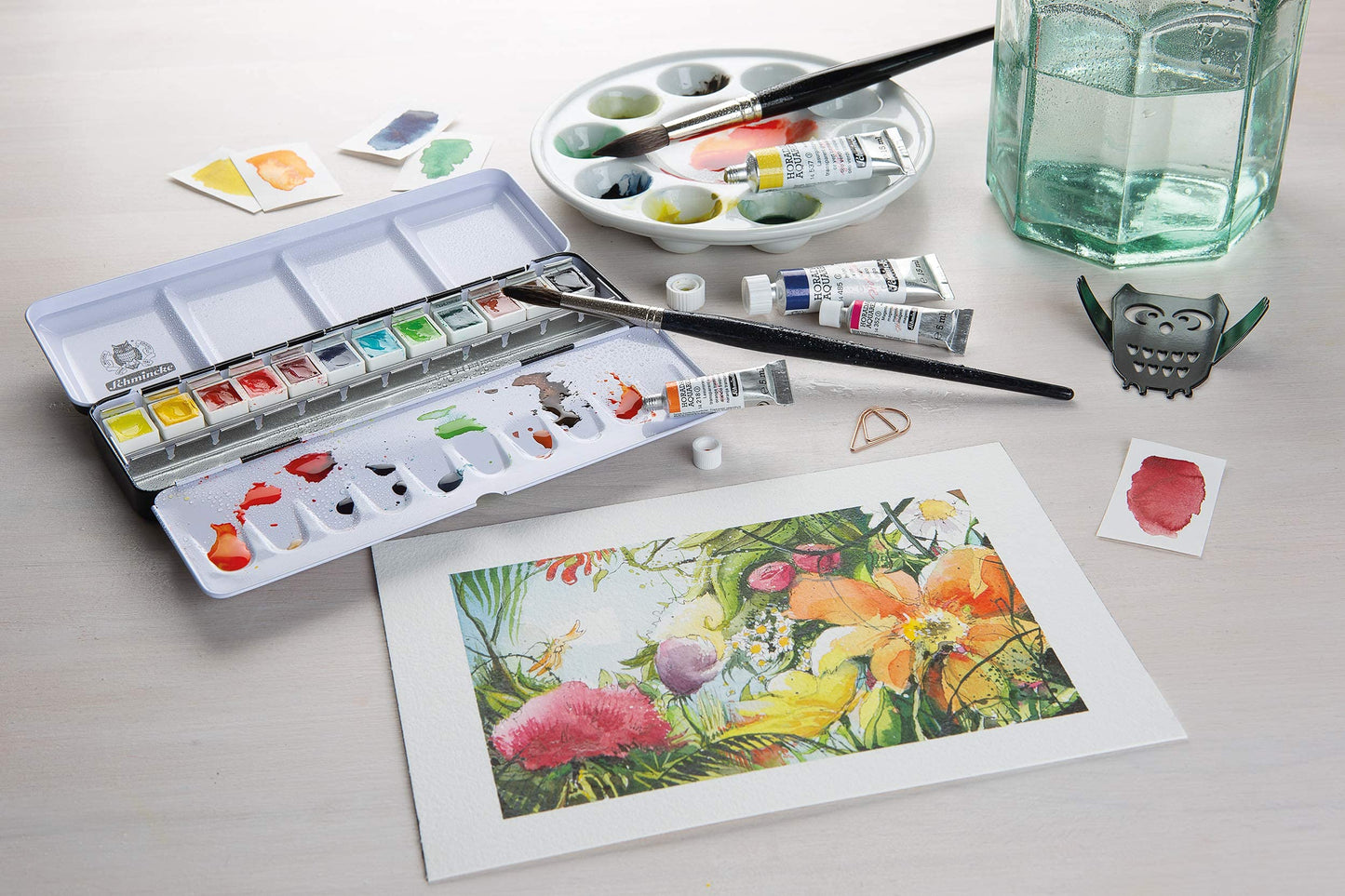 Schmincke - HORADAM AQUARELL Empty Box for 12 x 1/2 Cells, 74 913 097, Black Metal Box with Mixing Palette, for Individual Filling with 12 Half Cells HORADAM AQUARELL