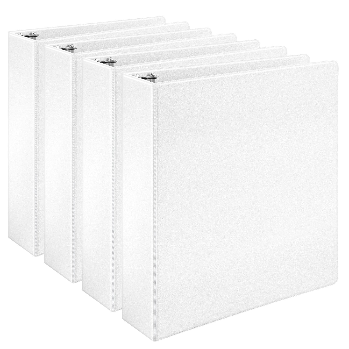 Amazon Basics 3 Ring Binder with 2 Inch D-Ring and Clear Overlay, White, 4-Pack