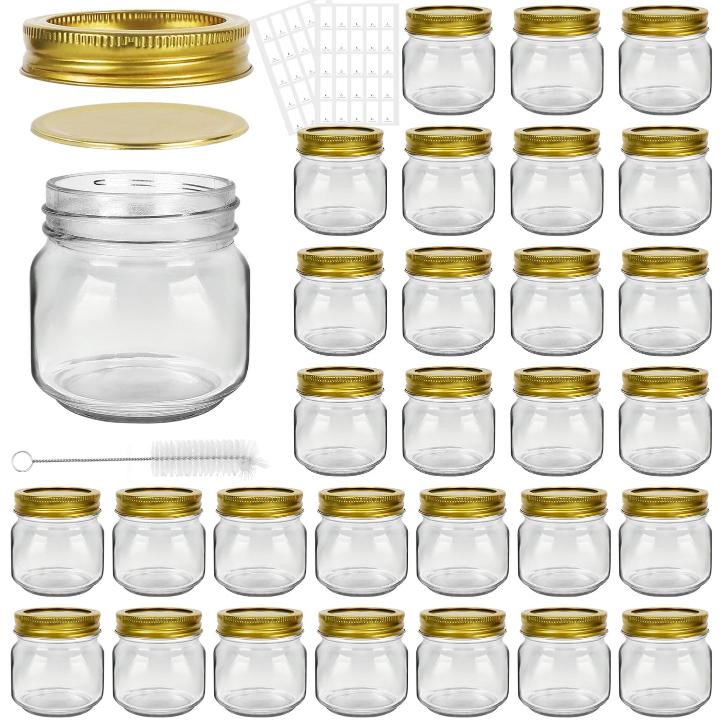 Betrome 8 oz Mason Jars, 30 Pack 240ml Glass Canning Jars with Regular Mouth Lids, Glass Storage Containers for Overnight Oats, Jam, Jelly, Honey, Beans, Spice, Wedding Party Favor, Shower Favor