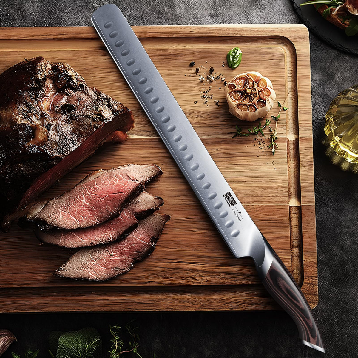 HOSHANHO Carving Knife 12 Inch, Japanese High Carbon Steel Slicing Knife with Ergonomic Pakkawood Handle, Razor Sharp Brisket Knife for Meat Cutting, BBQ, Turkey