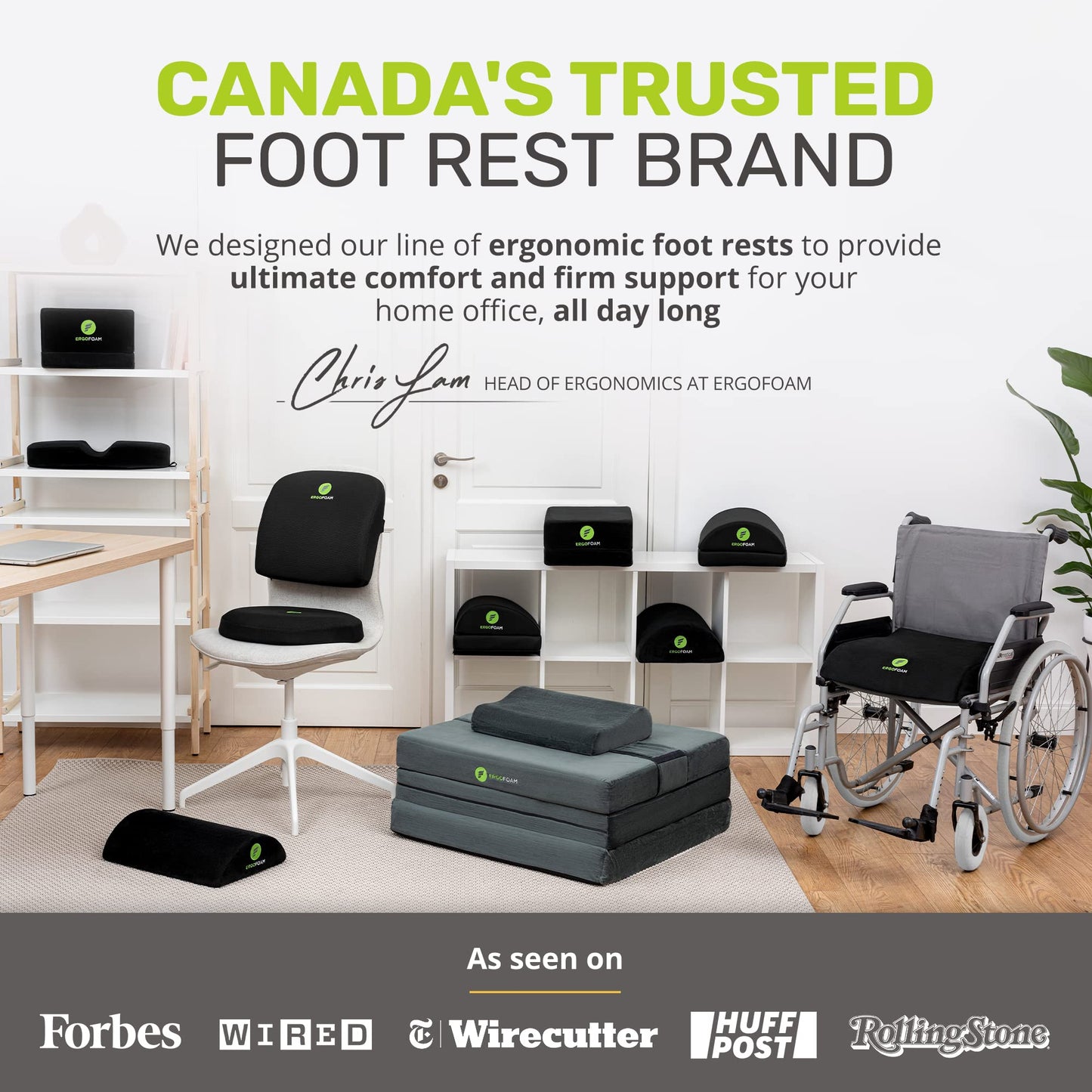 ErgoFoam Ergonomic Foot Rest Under Desk | Premium Velvet Soft Foam Footrest for Desk | Most Comfortable Desk Foot Rest in The World for Lumbar, Back, Knee Pain | Foot Stool Rocker (Black)
