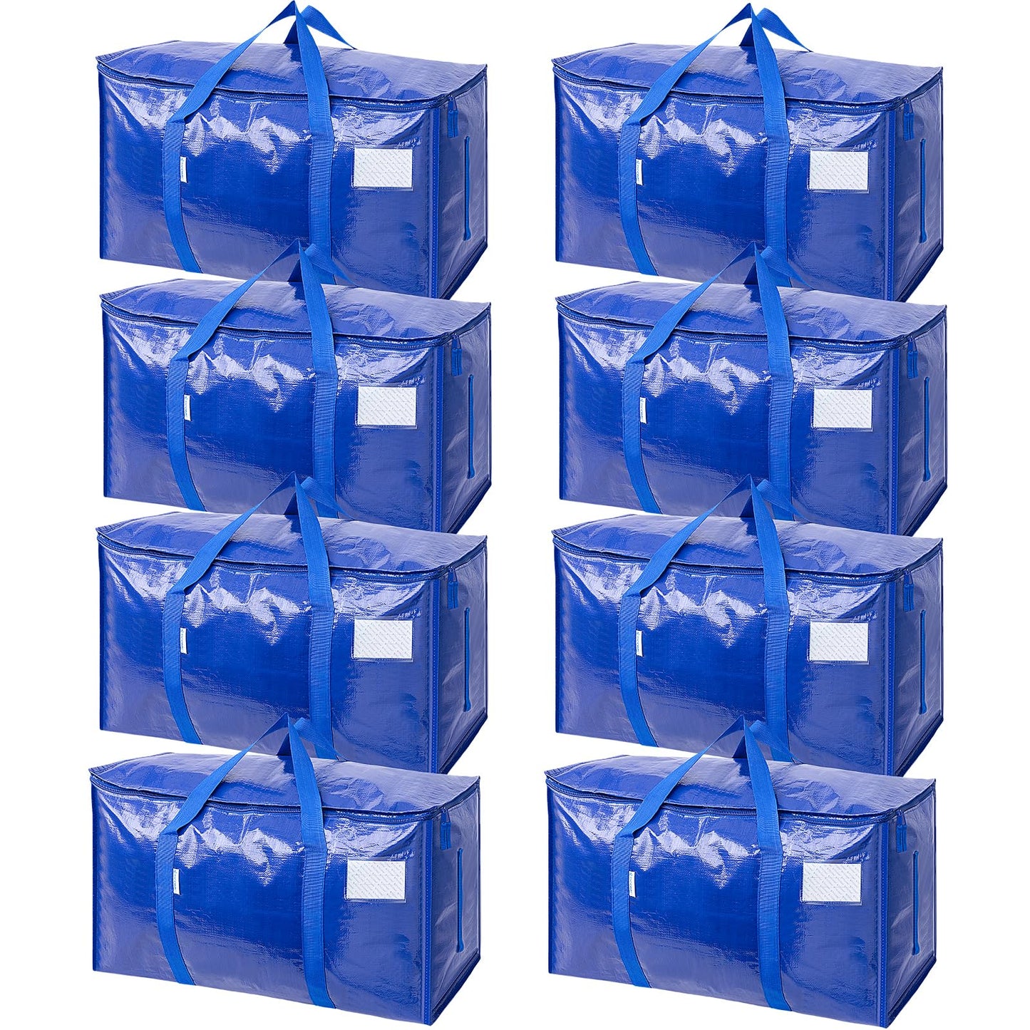 TICONN 8 Pack Extra Large Moving Bags Heavy Duty with Zippers & Carrying Handles, Durable Storage Bags Moving Boxes for Closet Organizers and Storage (8 Pack, Blue)