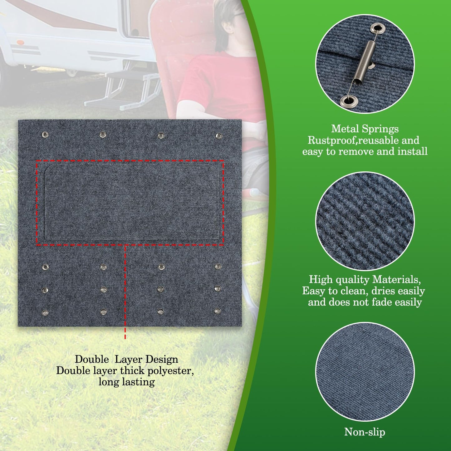 HOMEE 3 Packs RV Step Covers with Install Hook, Camper Step Covers 23 Inch Wide RV Step Rugs, Non-Slip Outdoor RV Stair Covers Fit 8" to 11" RV Stair Treads